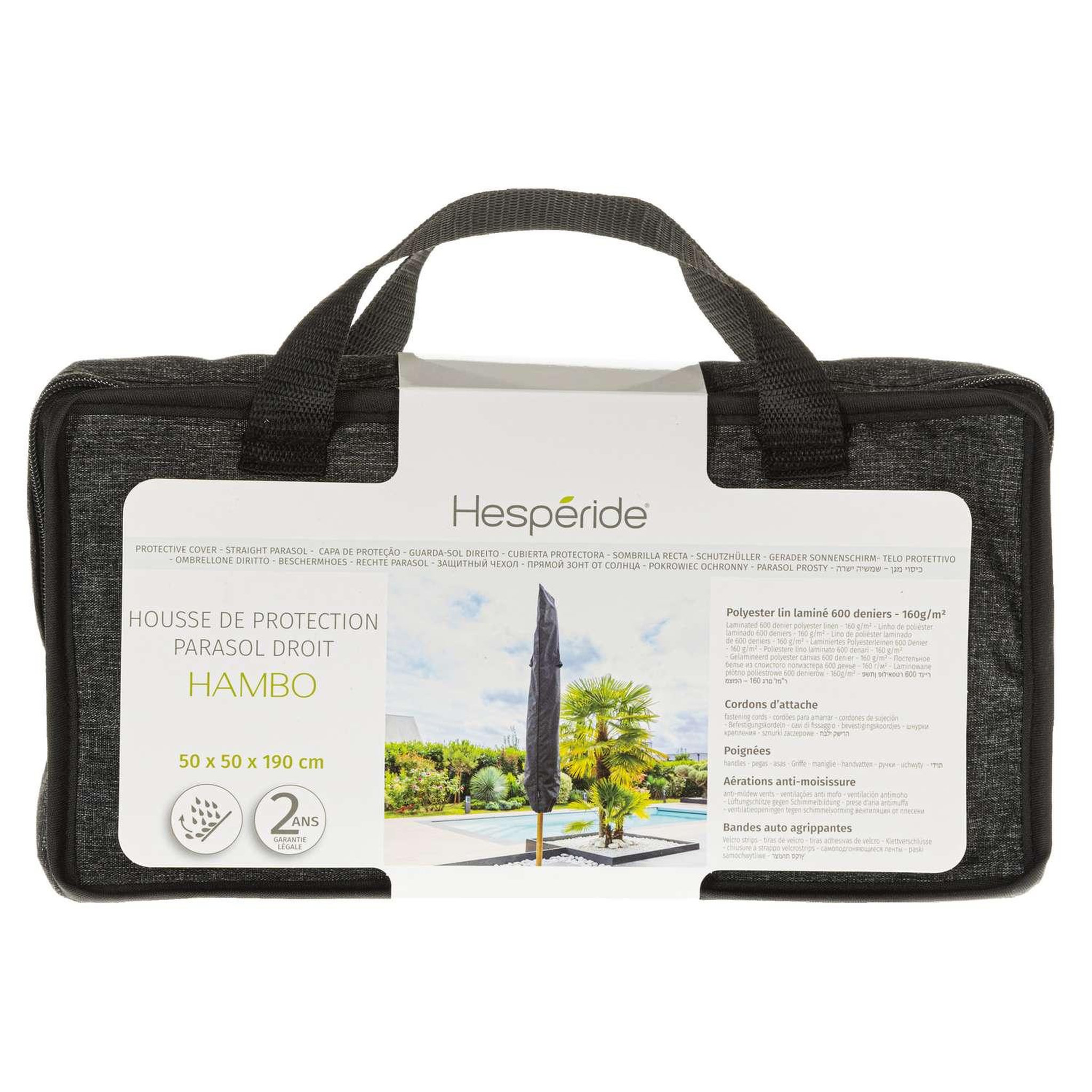 Voir la diapositive 4 : HESPERIDE Housse de protection pour parasol HAMBO - 50 x 50 x 190 cm - Gris