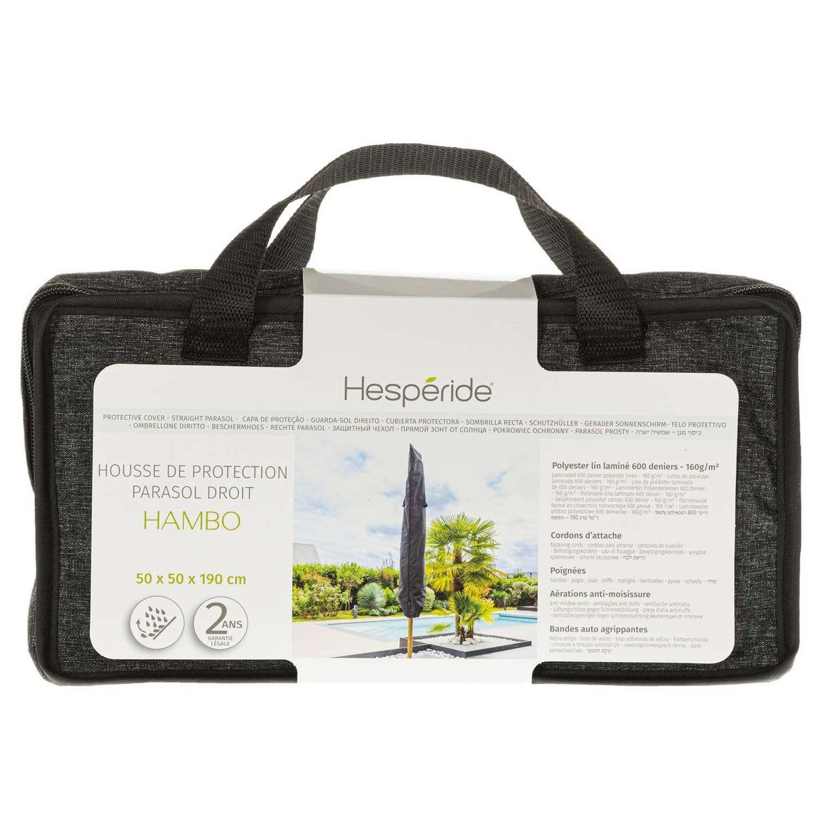 HESPERIDE Housse de protection pour parasol HAMBO - 50 x 50 x 190 cm - Gris