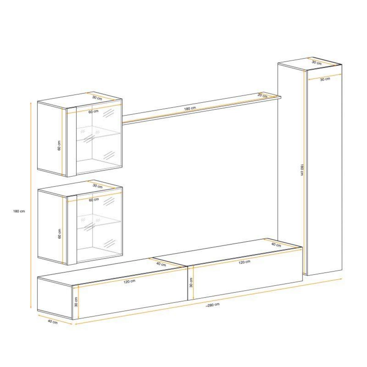 Paris Prix Meuble TV Mural Design  Switch XVIII  280cm Blanc & Gris