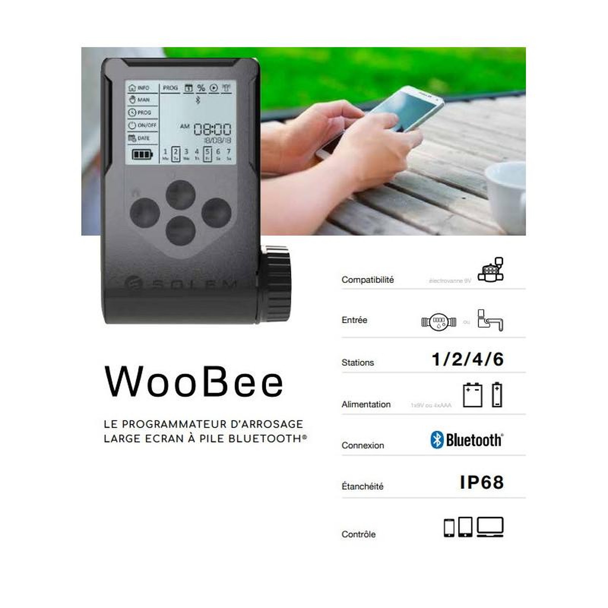 Voir la diapositive 2 : Eco Solem Programmateur d'arrosage à pile bluetooth 4 stations - woobee-4