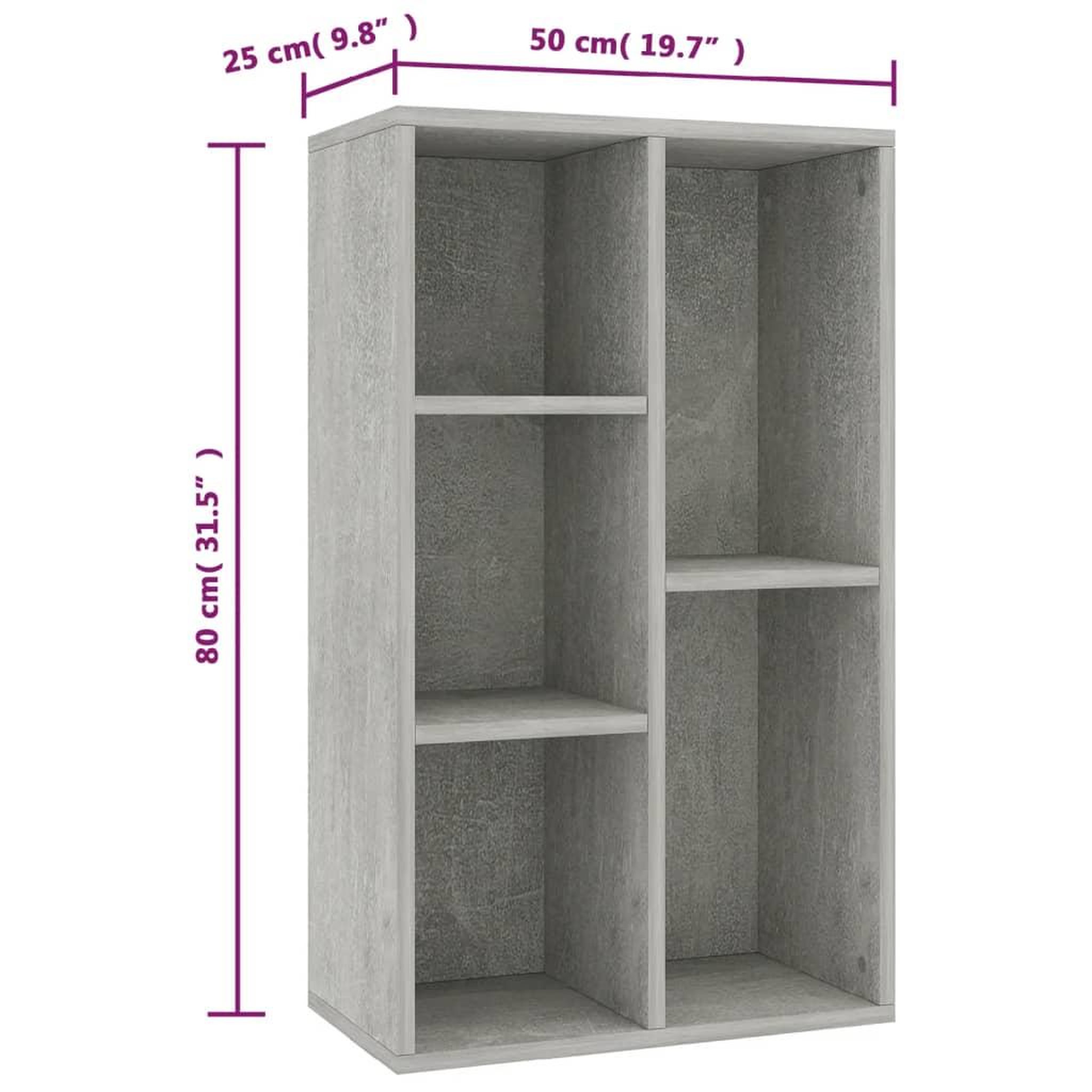 Voir la diapositive 6 : VIDAXL Bibliotheque/Buffet Gris beton 50x25x80 cm Bois d'ingenierie
