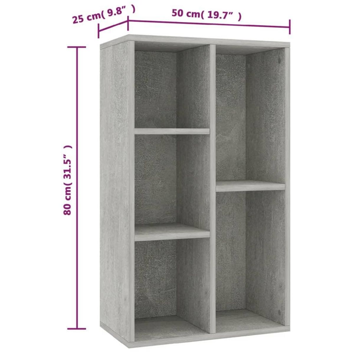 VIDAXL Bibliotheque/Buffet Gris beton 50x25x80 cm Bois d'ingenierie