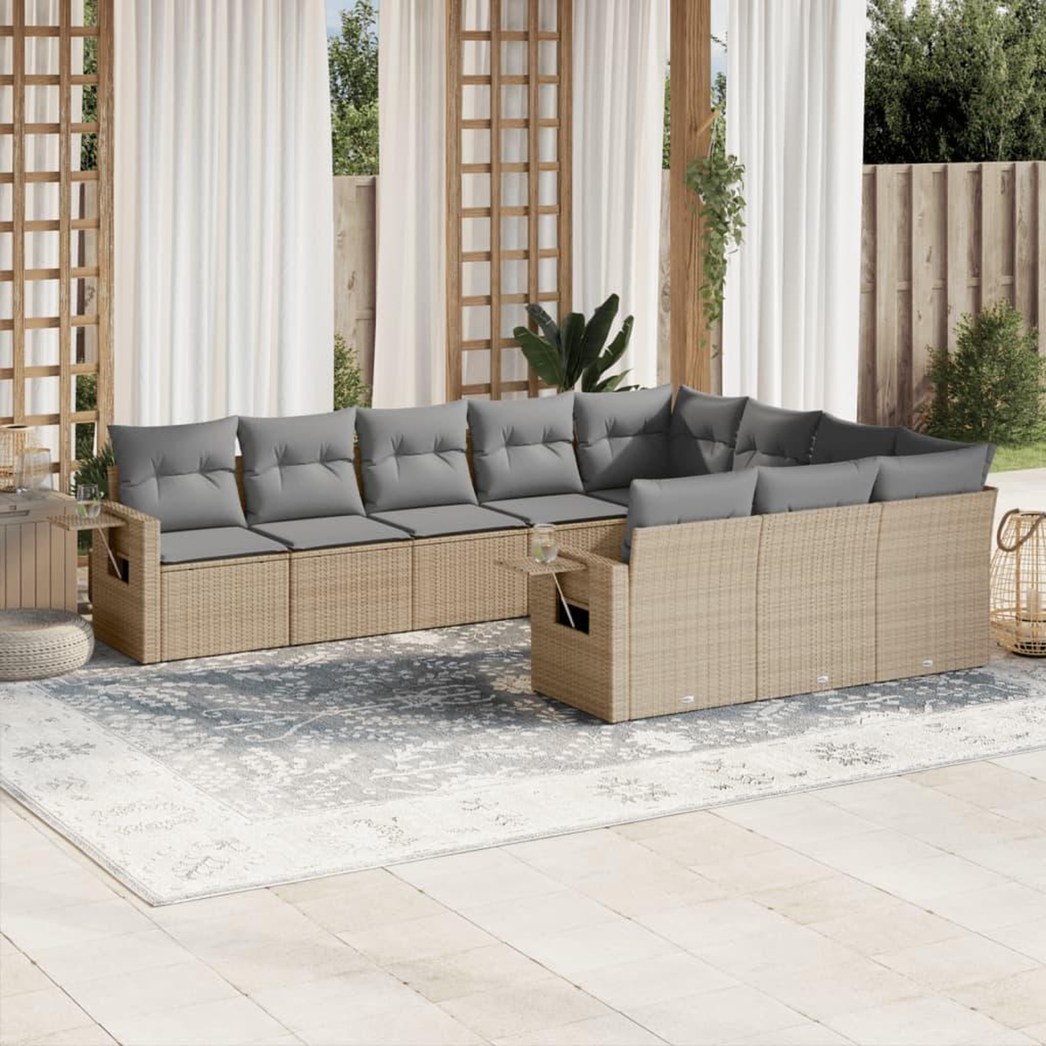 VIDAXL Salon de jardin avec coussins 10 pcs beige resine tressee