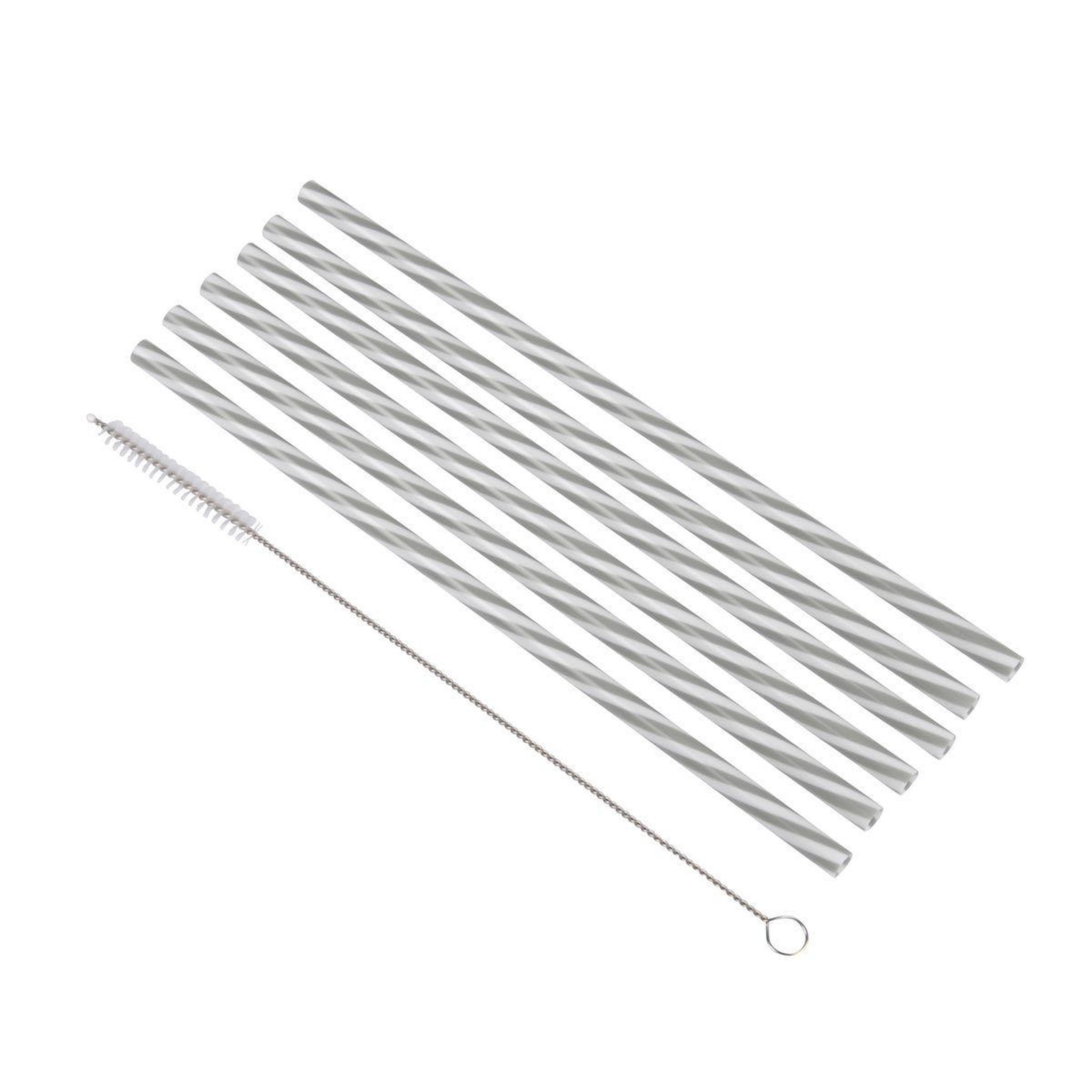 HOMEA Lot de 6 pailles & brosse  réutilisables  23cm gris