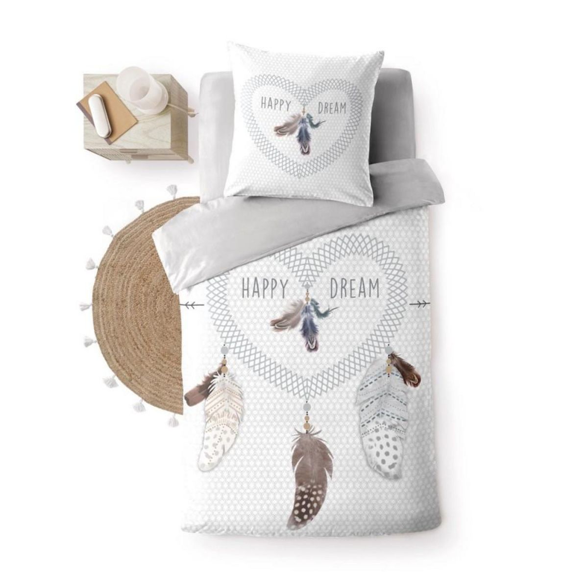 Douceur d'Intérieur Housse de couette 140x200 + 1 taie HAPPY DREAM 100% coton