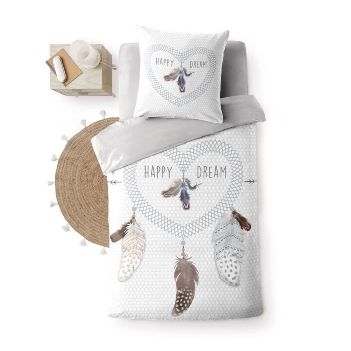 Douceur d'Intérieur Housse de couette 140x200 + 1 taie HAPPY DREAM 100% coton