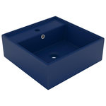 VIDAXL Lavabo carre a trop-plein Bleu fonce mat 41x41 cm Ceramique