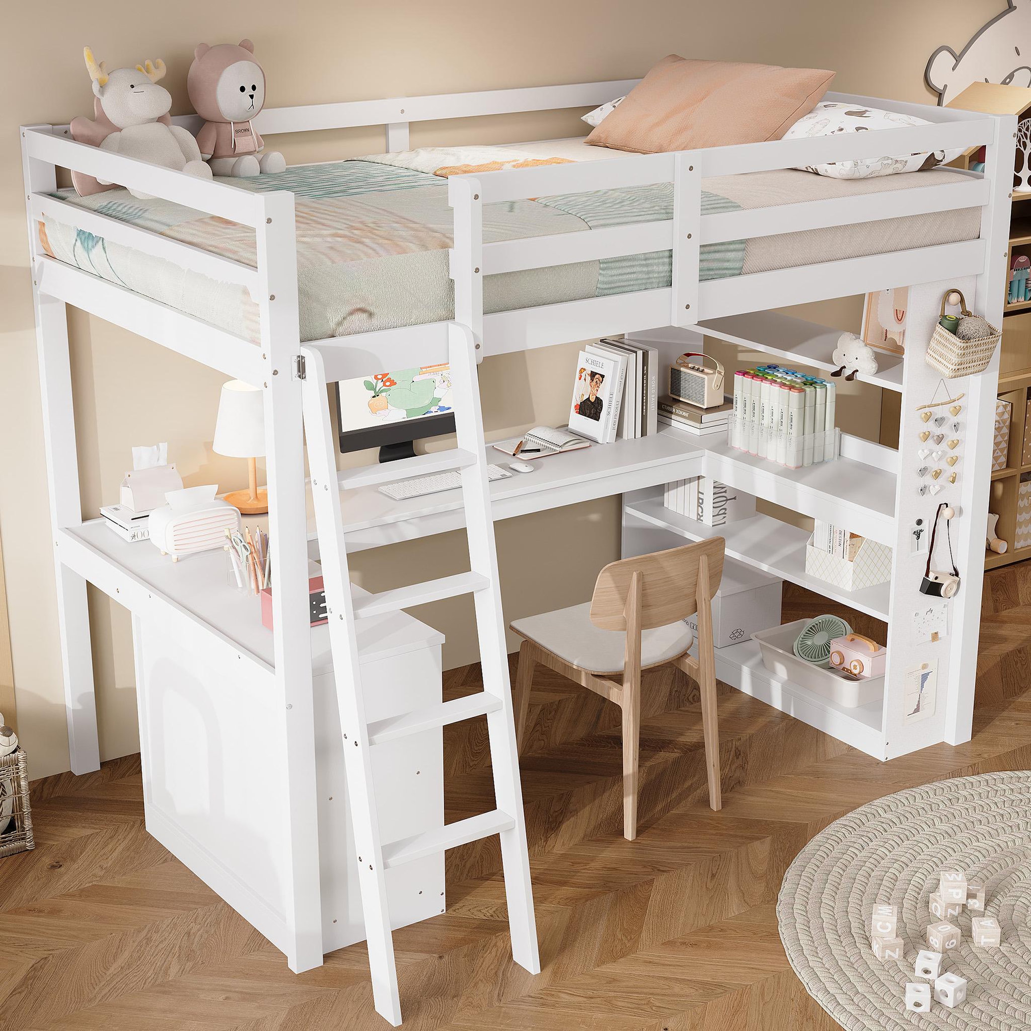 Voir la diapositive 5 : MERAX Lit mezzanine 90x200cm coloris blanc pin et mdf