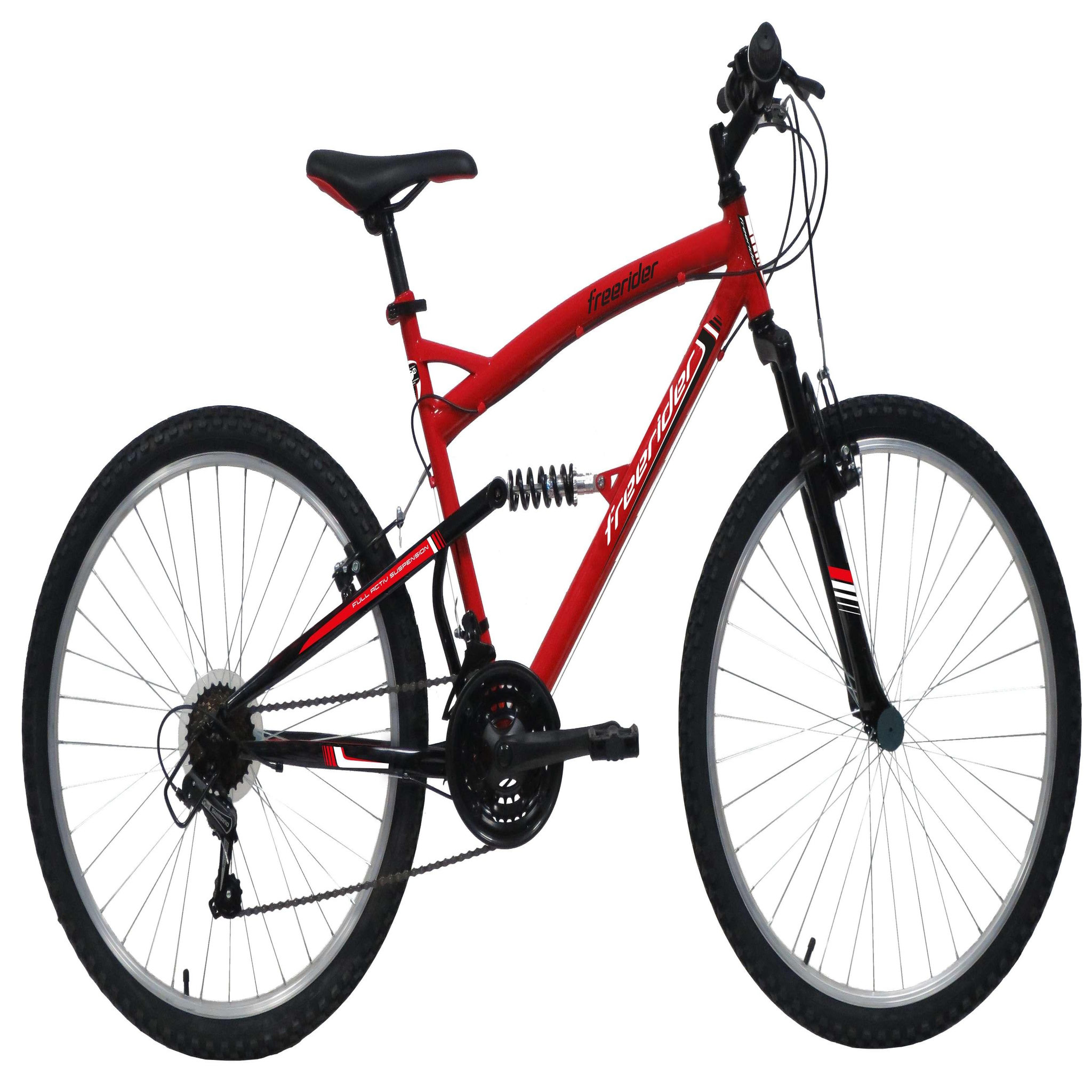 FREERIDER Vélo VTT 26'' - Modèle Tout Suspendu Freerider  - Cadre Acier - 18 Vitesses - Dérailleur arrière Shimano TY21 - Freins V-Brake - Fourche télescopique