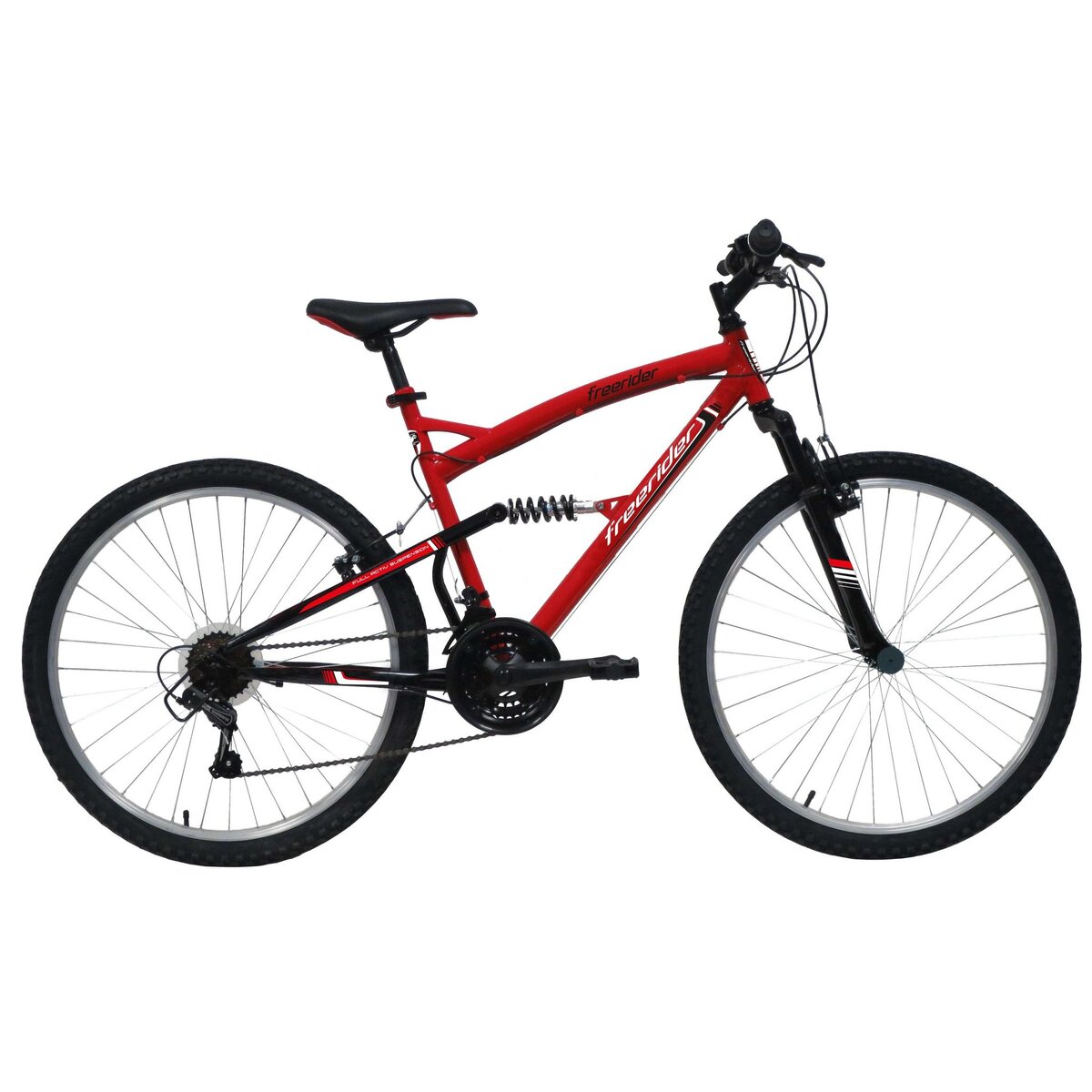 FREERIDER Vélo VTT 26'' - Modèle Tout Suspendu Freerider  - Cadre Acier - 18 Vitesses - Dérailleur arrière Shimano TY21 - Freins V-Brake - Fourche télescopique