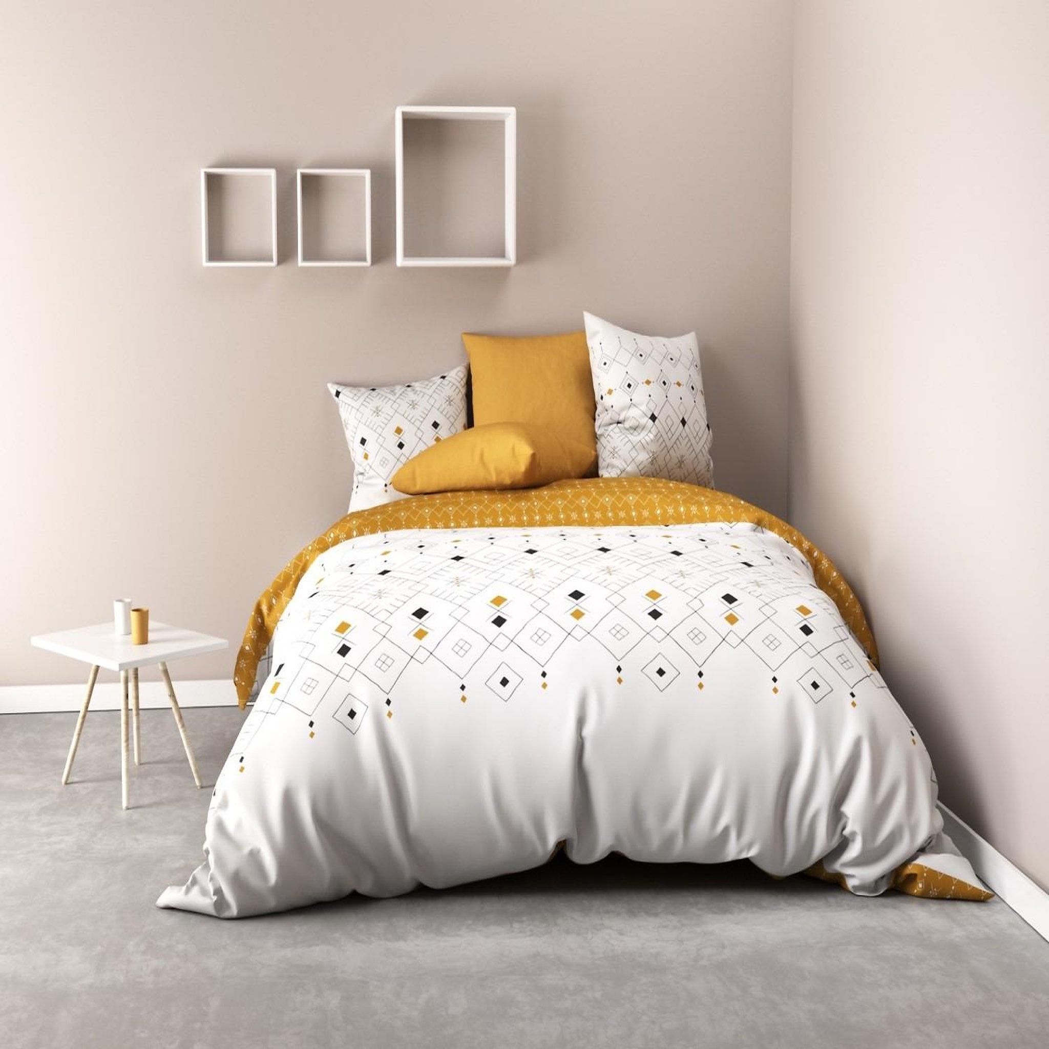 Home collection Parure housse de couette 100% coton lave 57fils evi. Coloris disponibles : Blanc