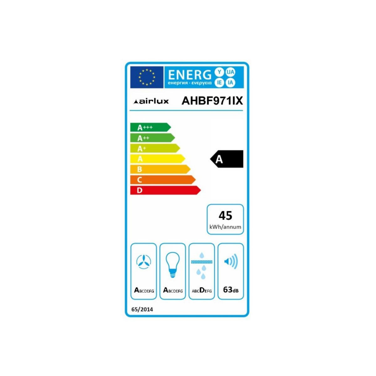 Airlux Hotte décorative murale 90cm 63db 564m3/h noir - AHBF971IX