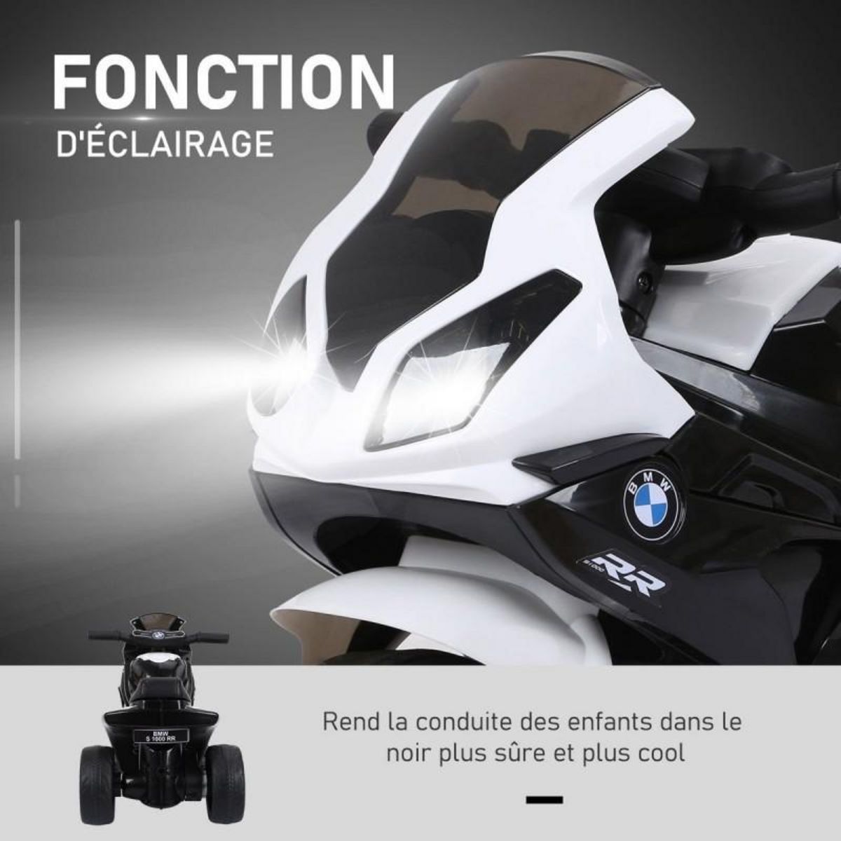 BMW Moto Electrique BMW S1000, 25W pour Enfant, 3 Roues, Système Audio et Phares Fonctionnels