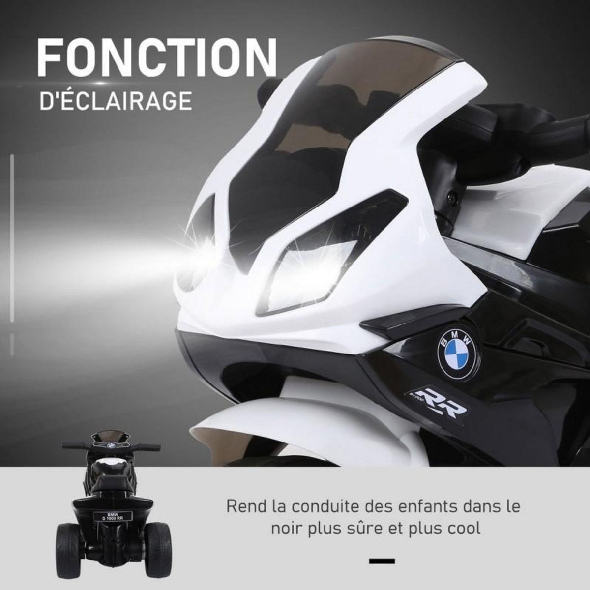 BMW Moto Electrique BMW S1000, 25W pour Enfant, 3 Roues, Système Audio et Phares Fonctionnels