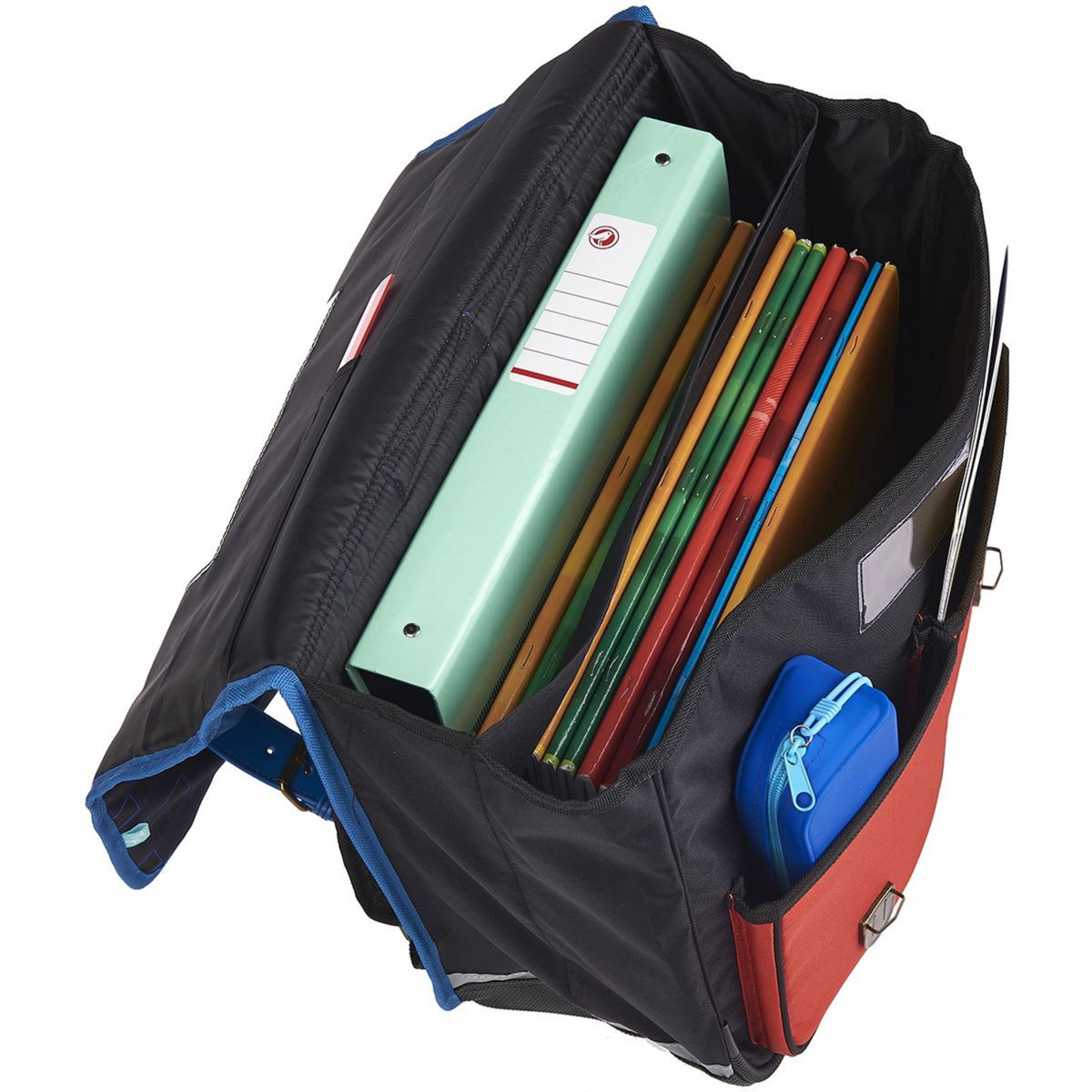 AUCHAN Cartable 41 cm CM1/CM2 noir bleu et rouge East Side