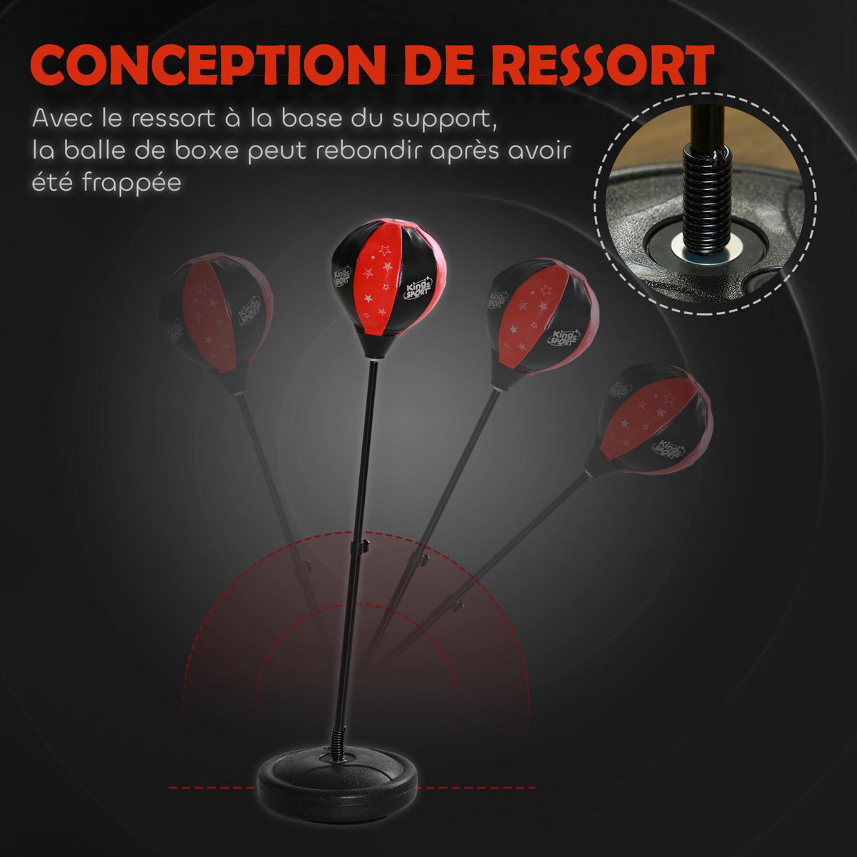 HOMCOM Punching ball enfant - sac de frappe enfant - hauteur réglable - base lestage, pompe, 2 gants inclus - rouge noir