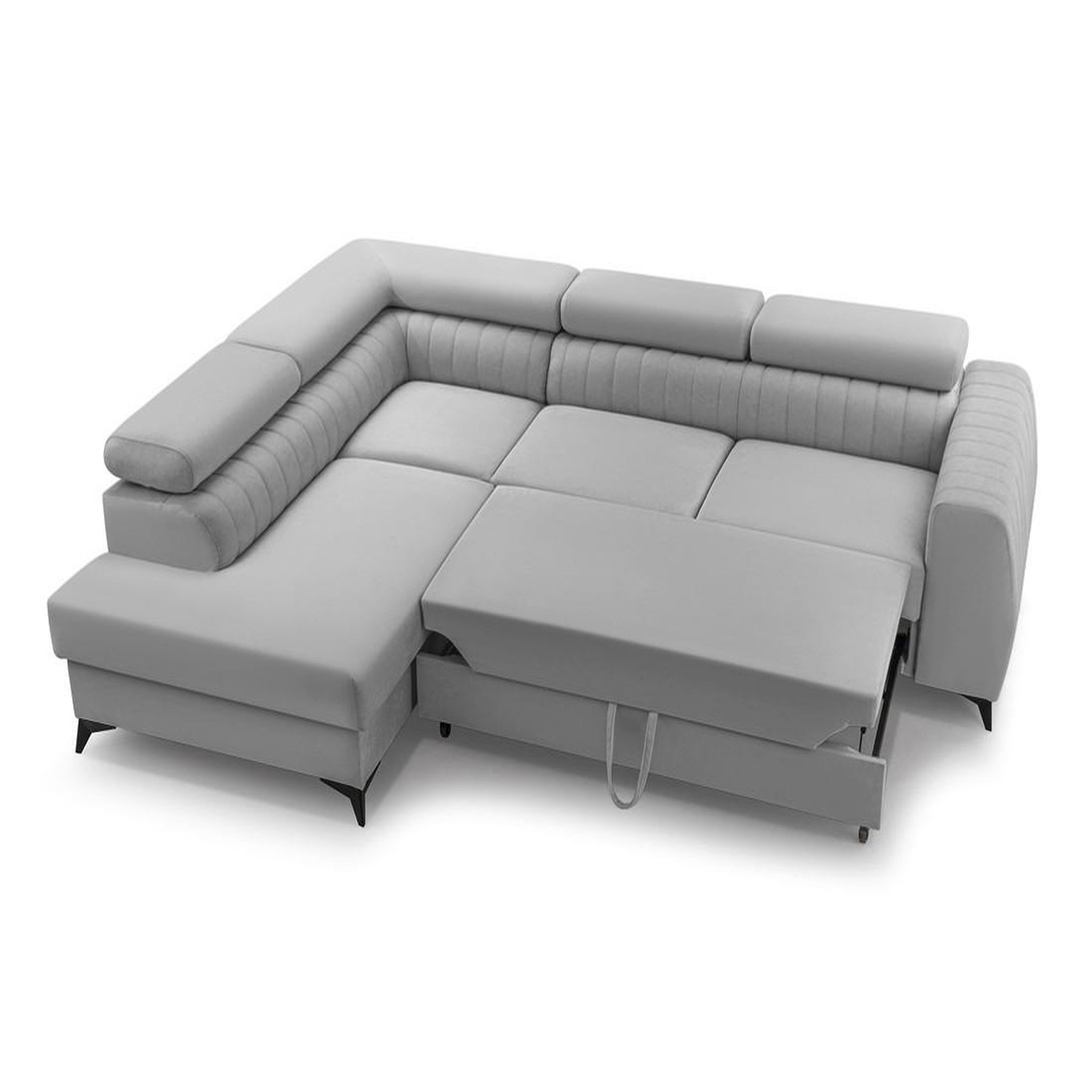 Voir la diapositive 3 : BEST MOBILIER Aneta - canapé d'angle gauche 5 places - convertible avec coffre et têtières - en velours
