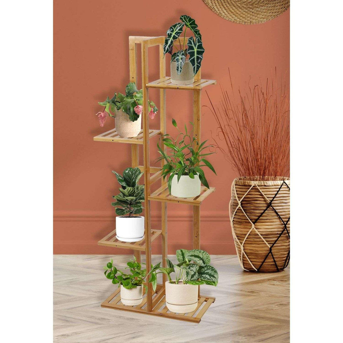 DIVERS Porte plantes en bambou 5 niveaux - Marron