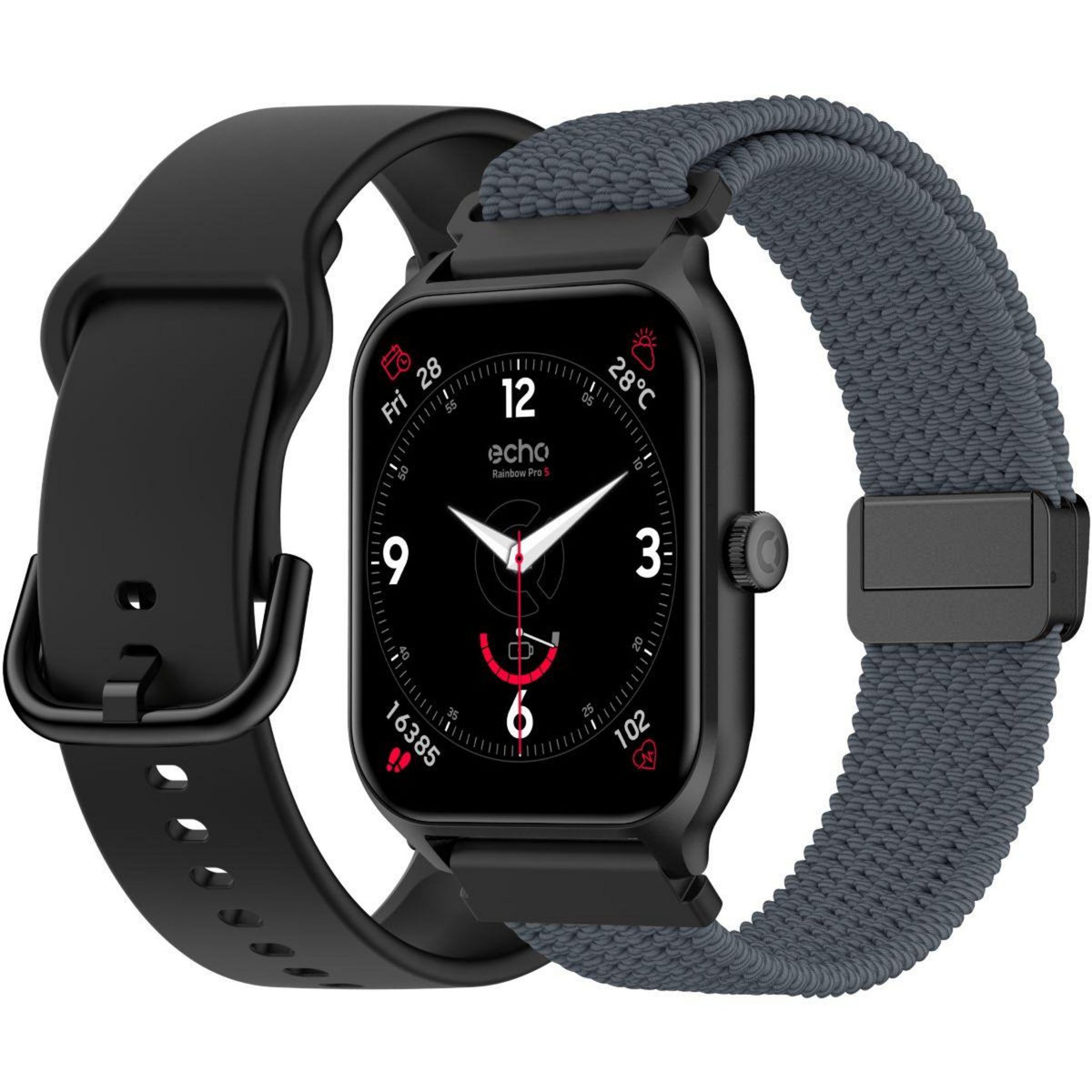 Echo Montre connectée Rainbow Pro S Noir Silicone + Gris Nylon