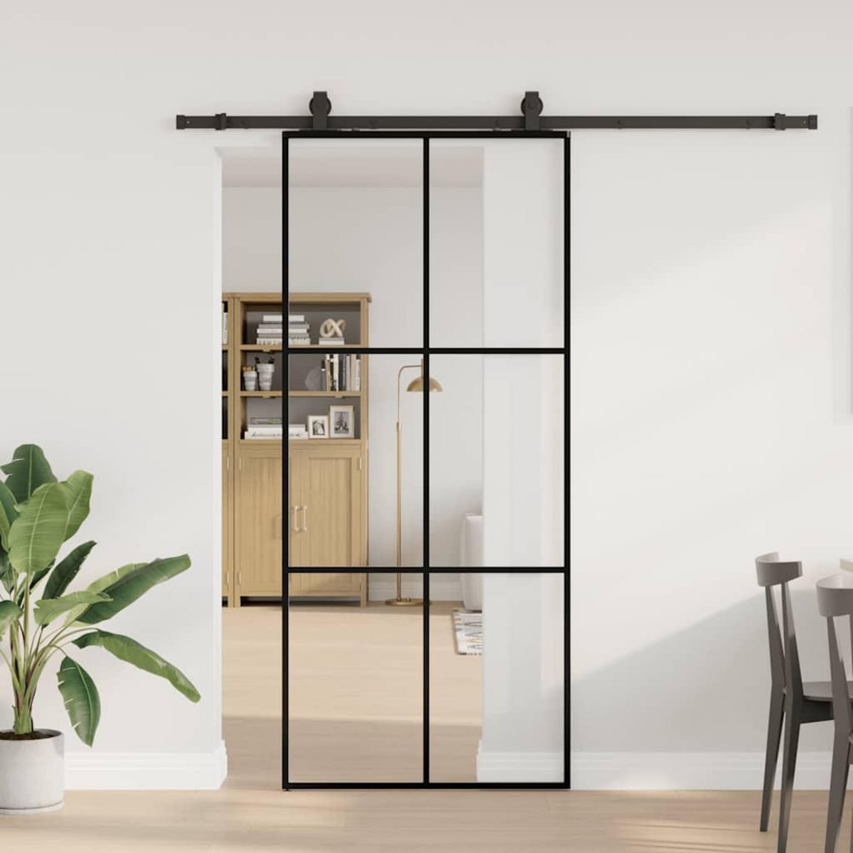 VIDAXL Porte coulissante kit de quincaillerie noir 90x205 cm verre ESG
