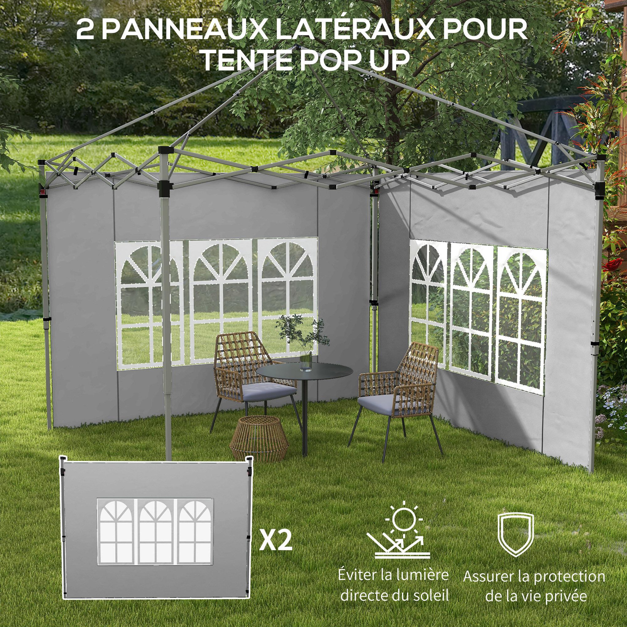 Voir la diapositive 6 : OUTSUNNY Lot de 2 parois latérales pour tonnelle 3 x 3 m ou 3 x 4 m - bâches de barnum 295 x 195 cm gris clair