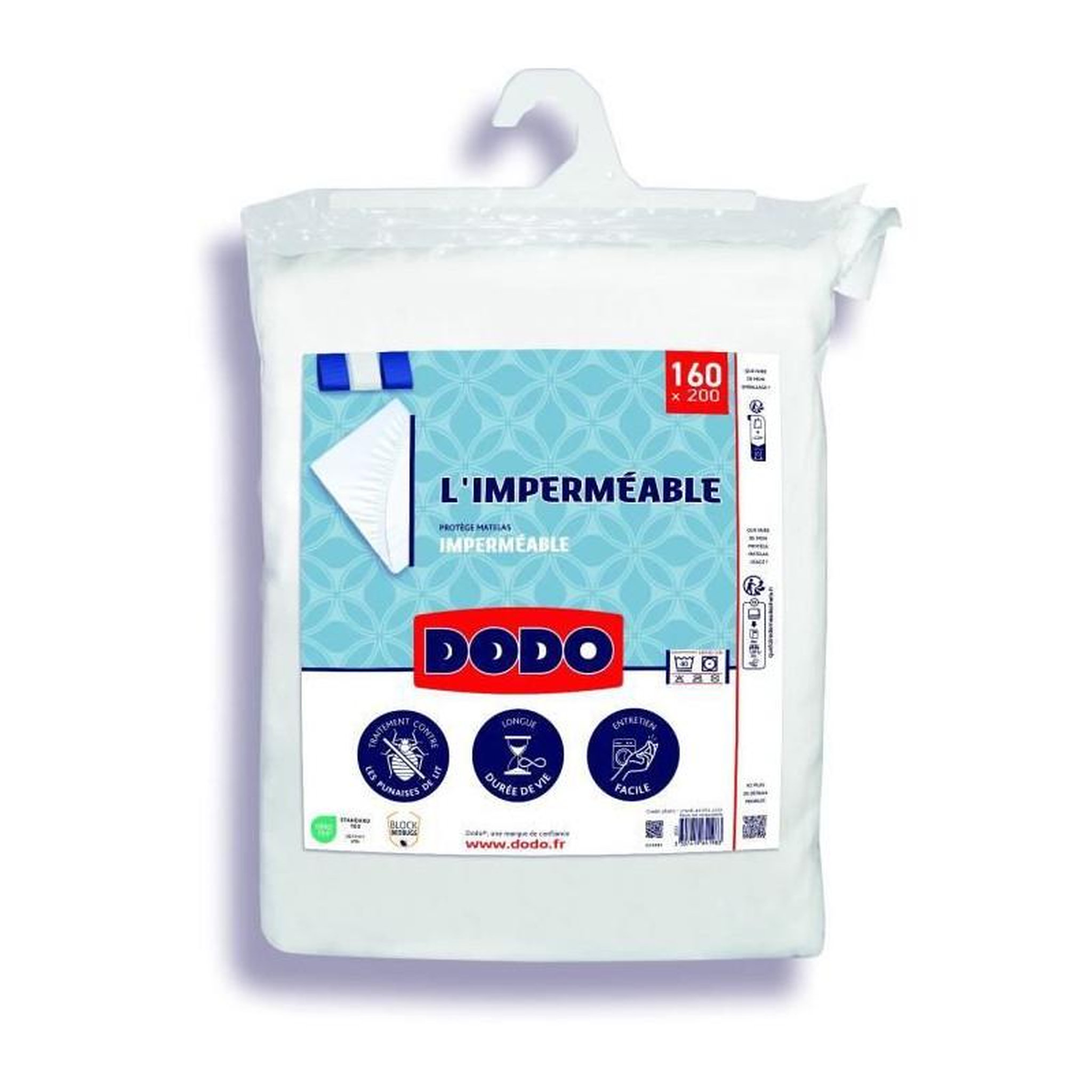 DODO Protege matelas imperméable - 160x200 cm - Coton/Polyester - Anti punaise de lit