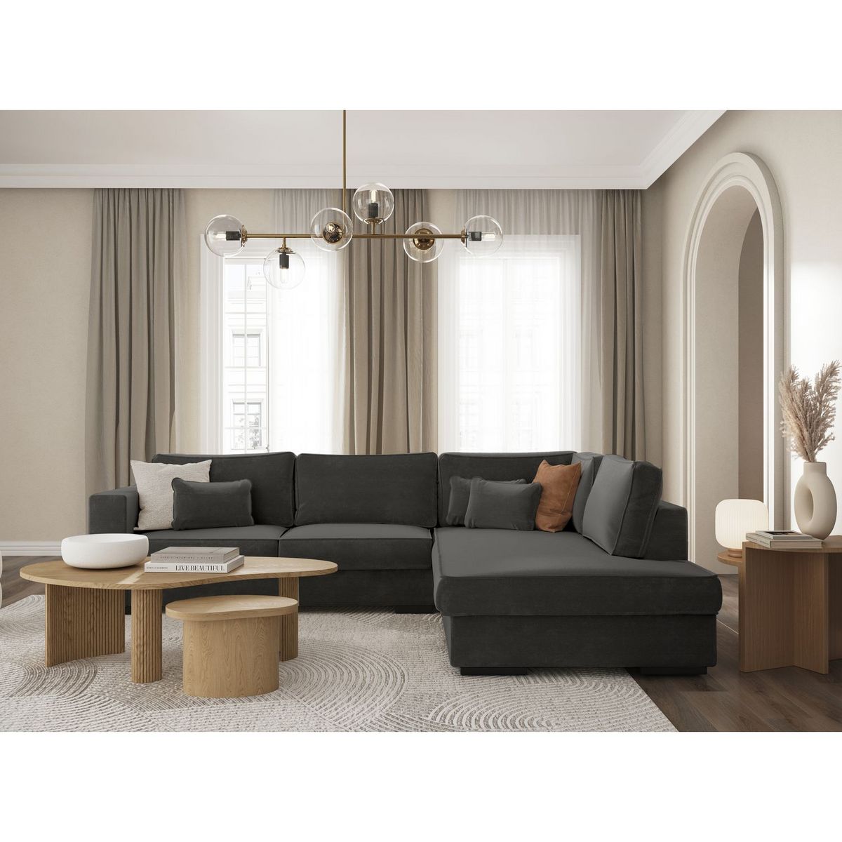 Canapé d'angle droit 4 places tissu PENELOPE