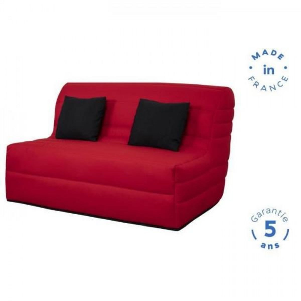 DUNLOPILLO Banquette BZ DUNLOPILLO - Tissu Rouge - 140x190cm - 2 coussins noir