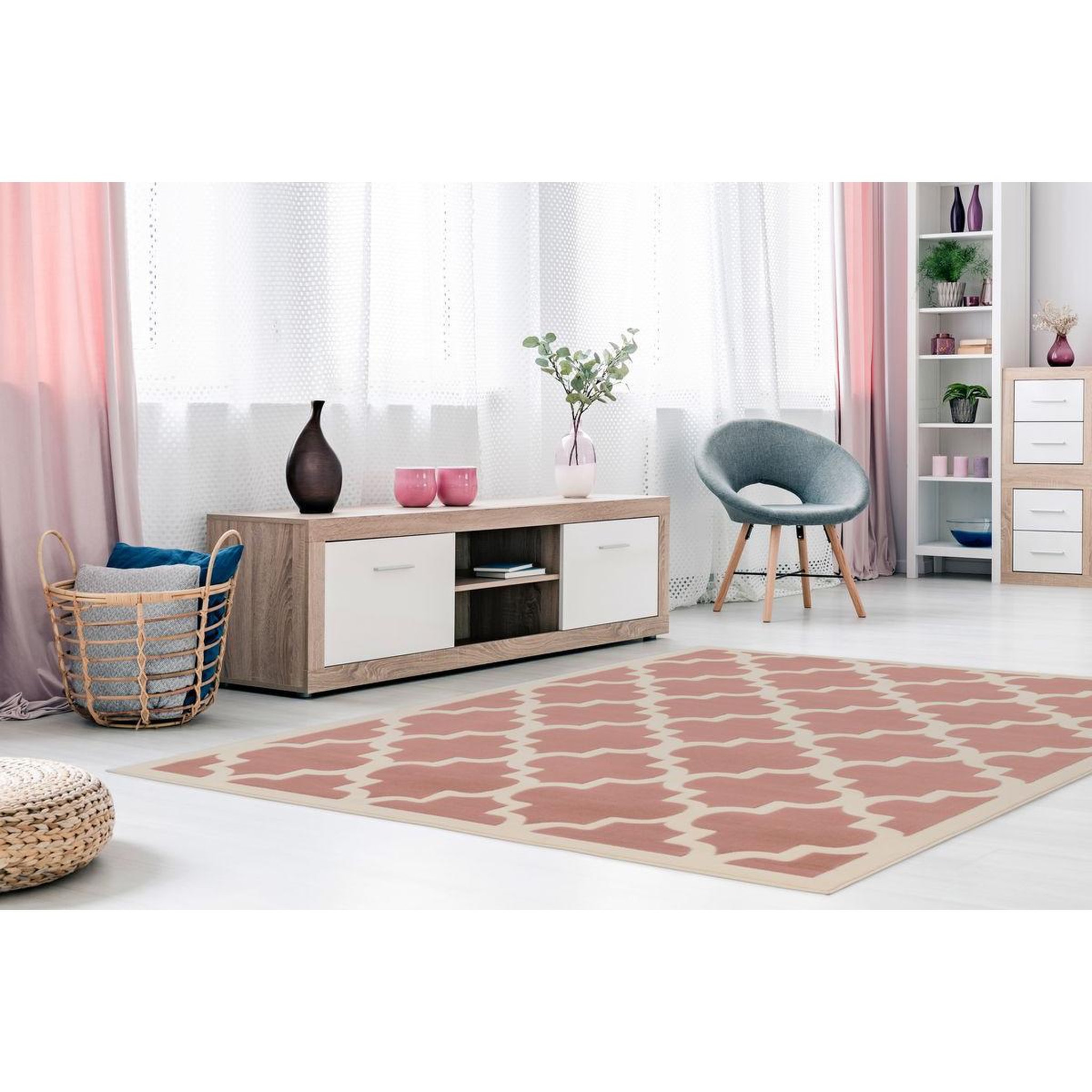 Voir la diapositive 2 : Paris Prix Tapis Vintage à Poils Courts  Manolya  Rose