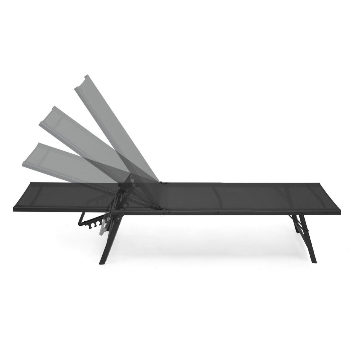 ID MARKET Lot de 2 transats de jardin inclinables KAILUA en acier noir et toile noire