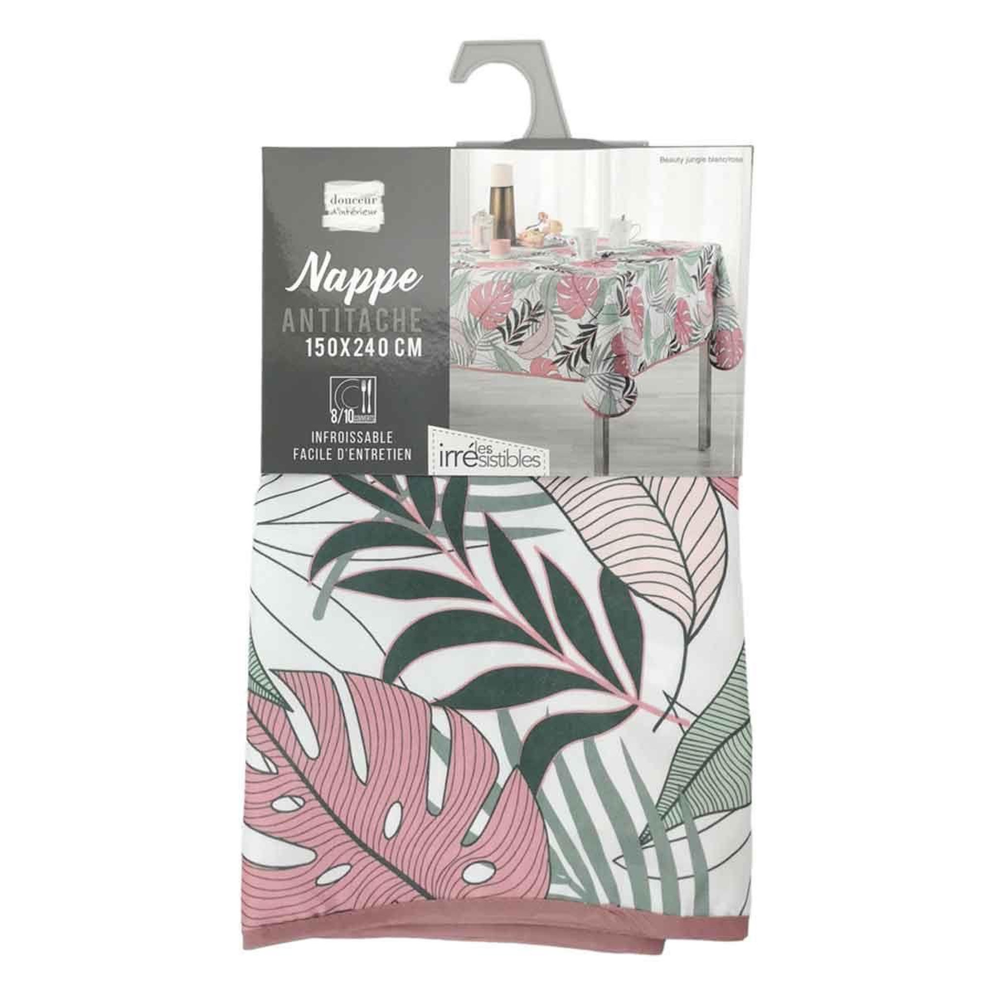 Voir la diapositive 2 : Douceur d'Intérieur Nappe antitache  beauty jungle  150x240cm blanc & rose
