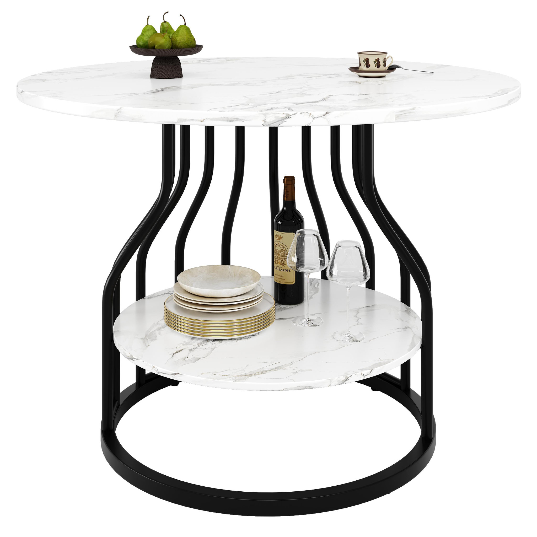 MERAX Table à manger ronde fixe blanc+noir - 80x80-80max.cm mdf