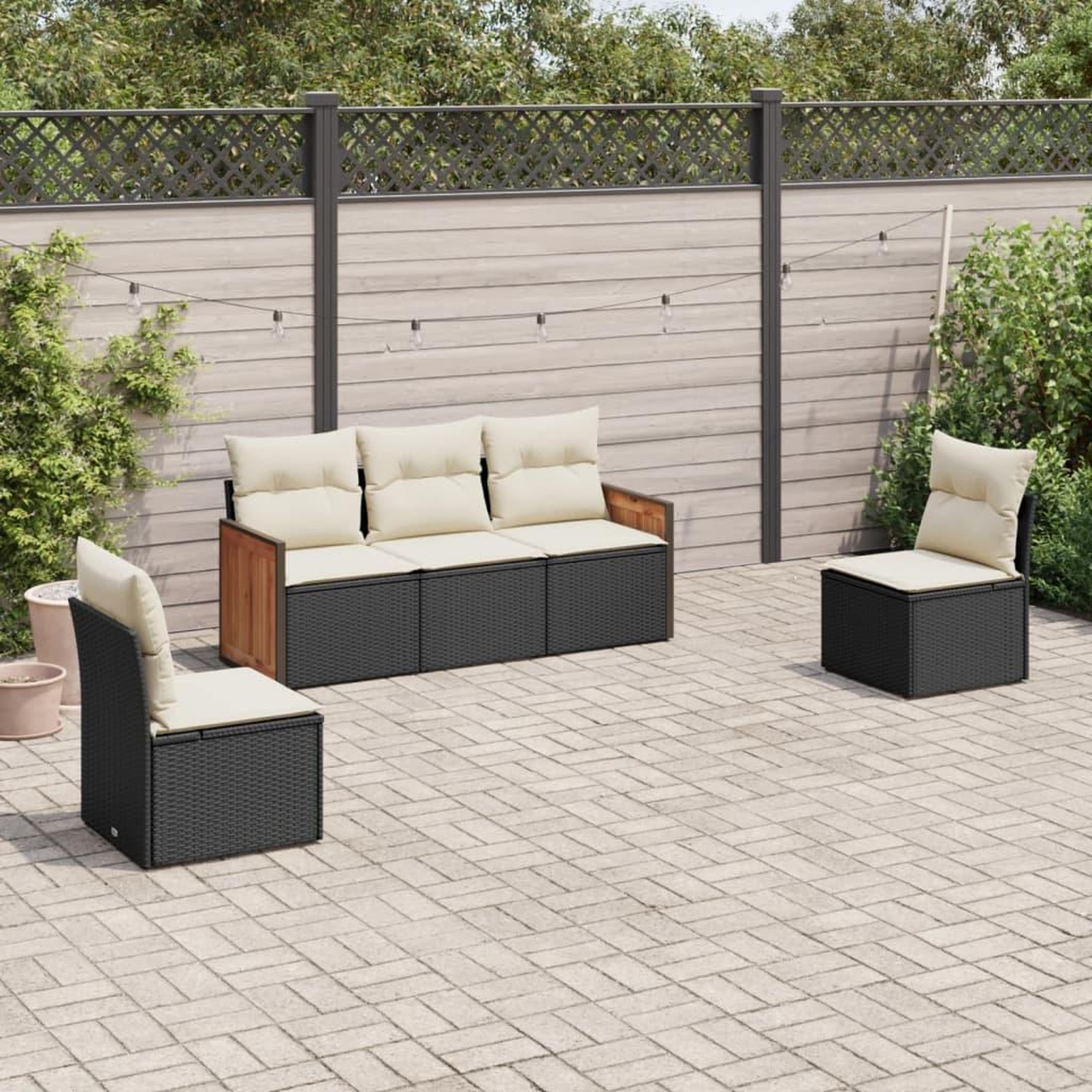 VIDAXL Salon de jardin 5 pcs avec coussins noir resine tressee