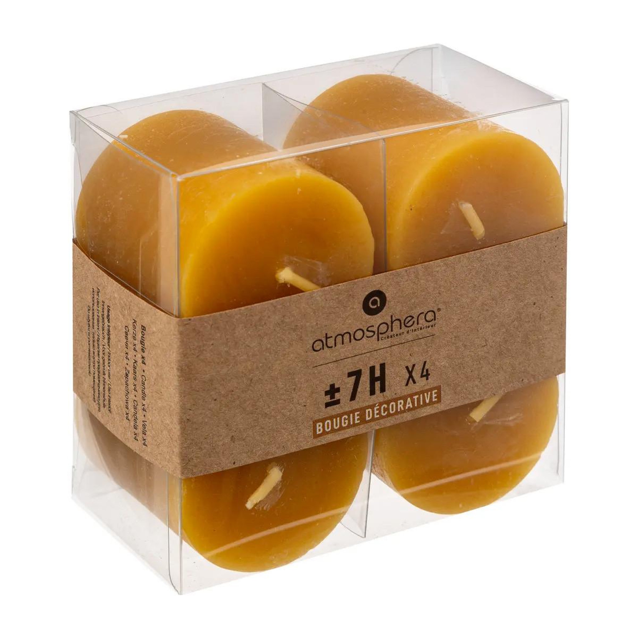 Voir la diapositive 5 : COMPTOIR DE LA BOUGIE Lot de 4 bougies votives  rustic  4,5cm jaune