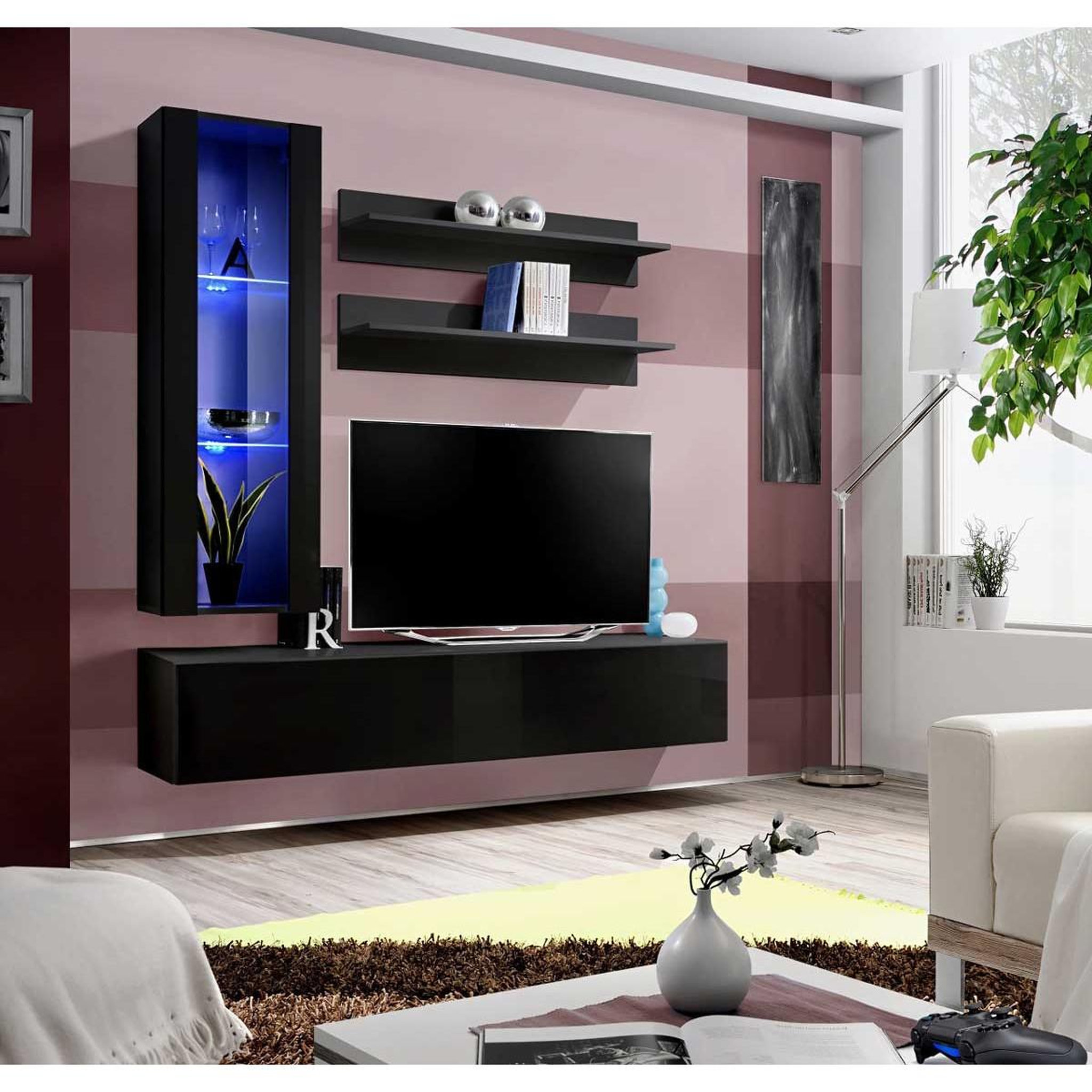 Voir la diapositive 4 : Paris Prix Ensemble meuble tv mural  fly h2  170cm noir