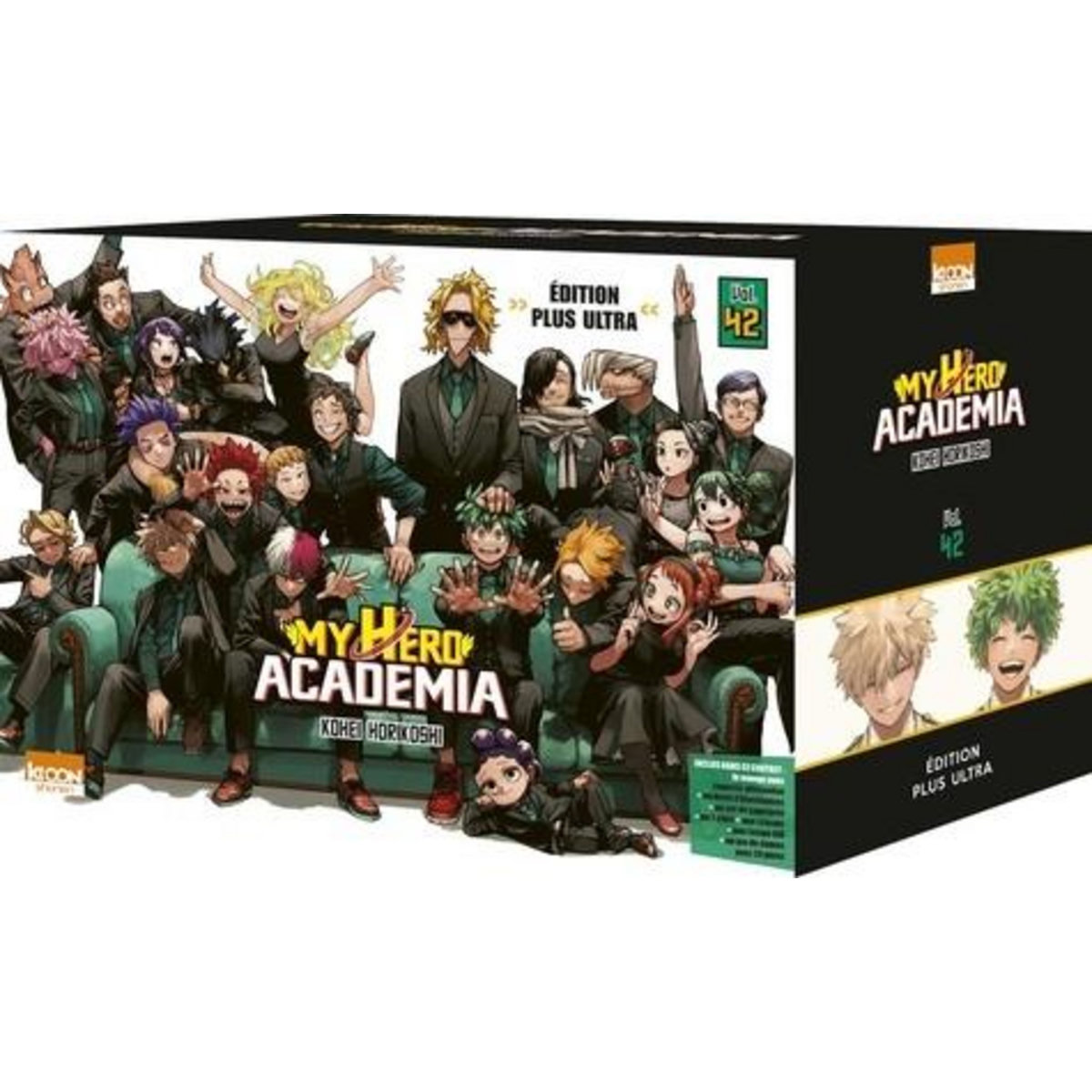 MY HERO ACADEMIA TOME 42 : LA CAVALERIE EST LA. COFFRET AVEC 1 JAQUETTE ALTERNATIVE, 1 LIVRET D'ILLUSTRATIONS, 1 SET DE PAPETERIE, 1 T-SHIRT, 1 CRAVATE, 1 LAMPE LED ET 1 JEU DE DAMES, EDITION COLLECTOR, Horikoshi Kohei