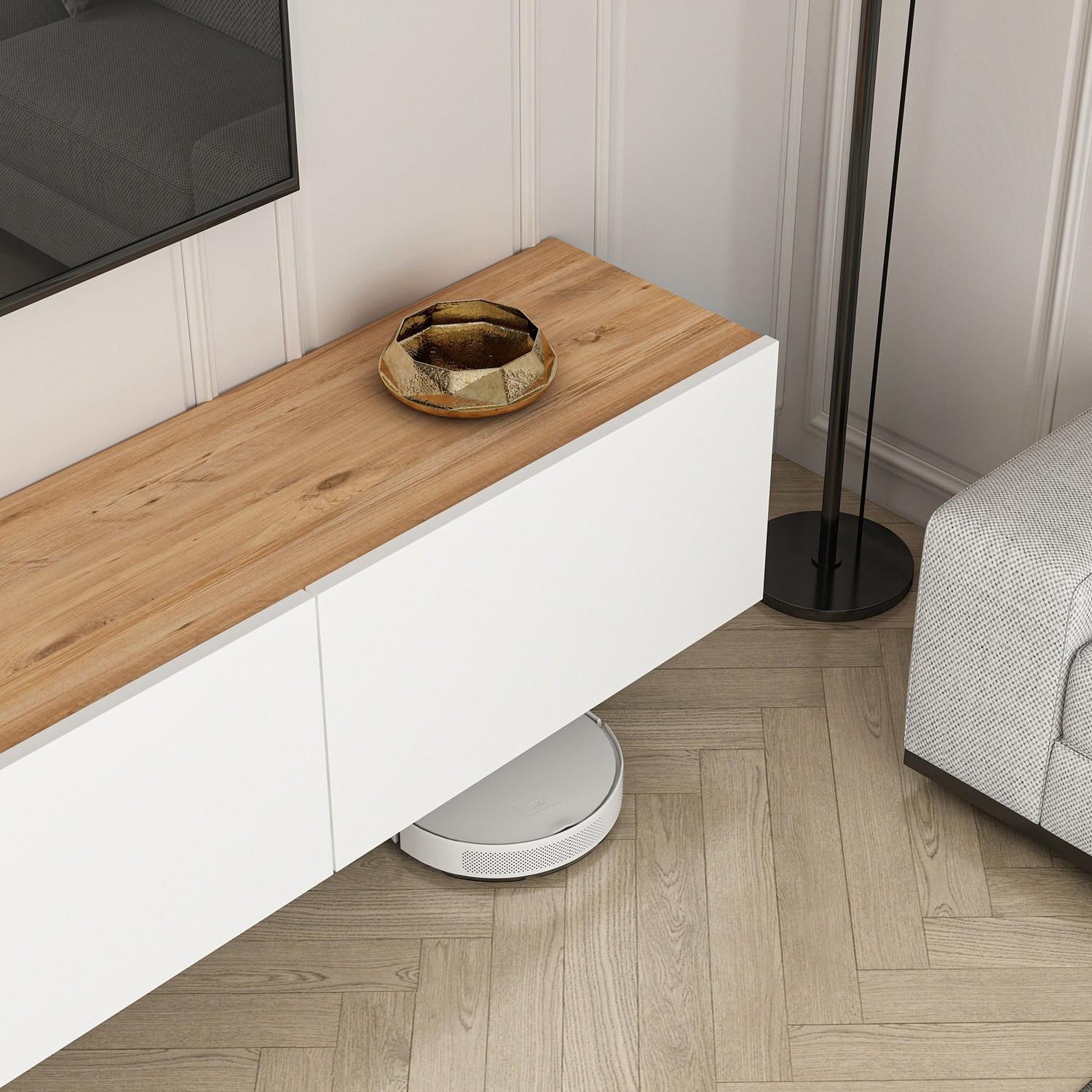 Voir la diapositive 4 : Habitat et Jardin Meuble tv en bois  west  - 150 x 32 x 30 cm - pin blanc de l'atlantique