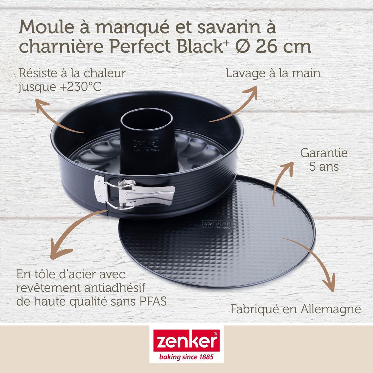 ZENKER Moule à manqué et à savarin double fond 26 cm Zenker PerfectBack+