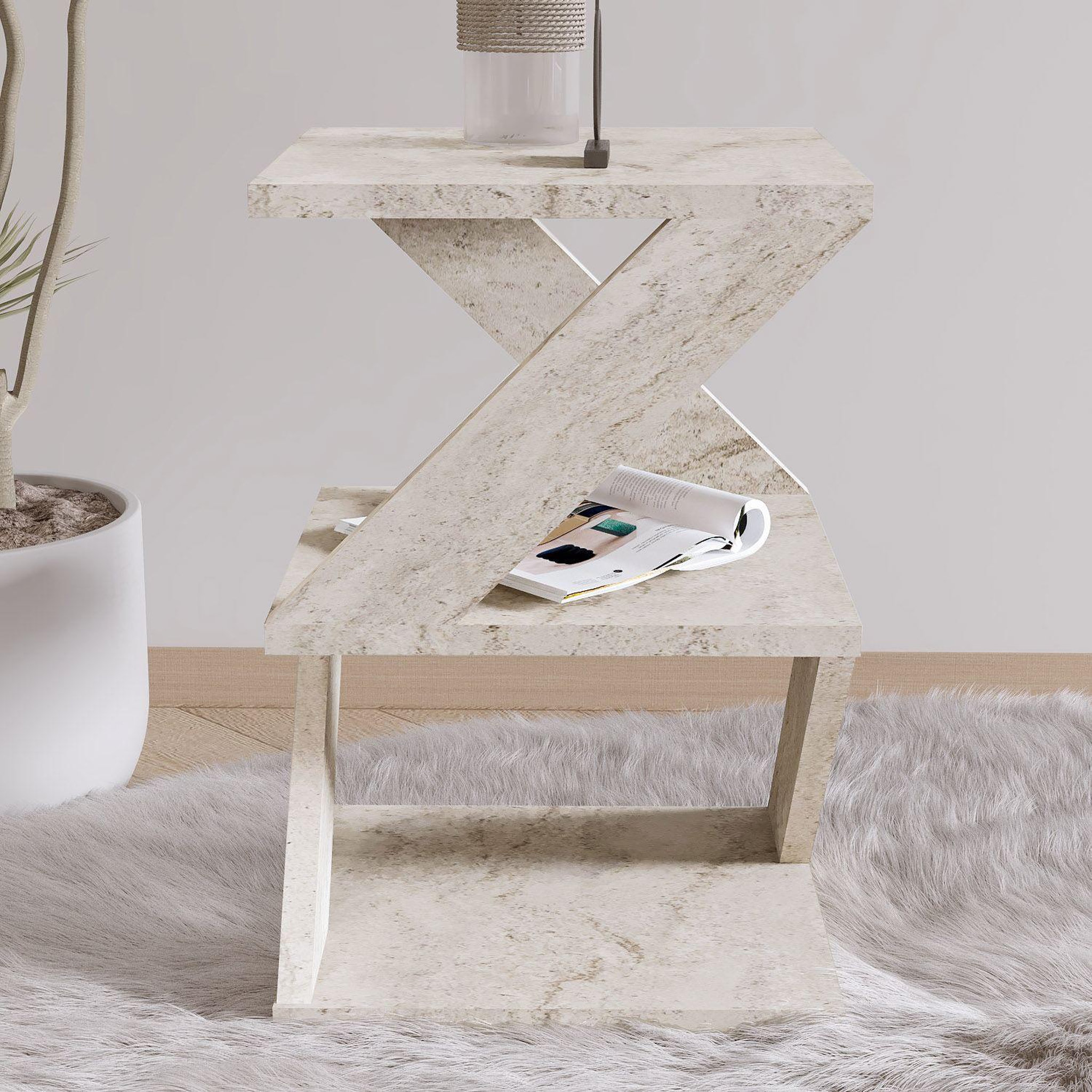Voir la diapositive 3 : Habitat et Jardin Table d'appoint en bois  albeni  - 29 x 29 x 54 cm - travertin