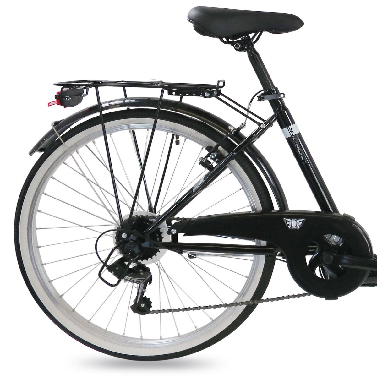 Vélo Ville 26'' City - 6 Vitesses - poignée tourante et dérailleur Shimano T21 avec cadre eNjambement bas et équipement City complet