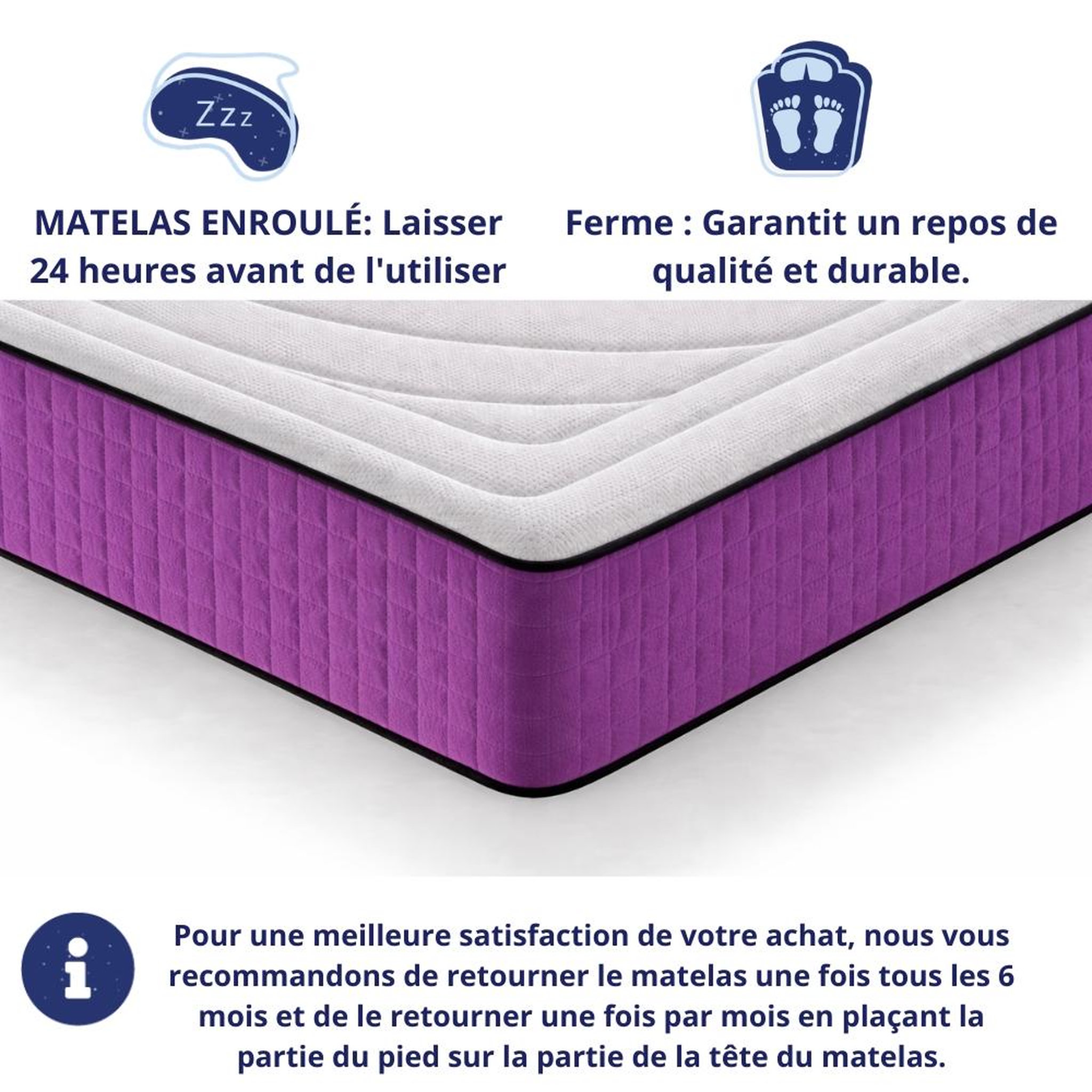 Voir la diapositive 4 : DAGOSTINO HOME Matelas - 30cm Epaisseur - Mousse HR Très Ferme | Double Face (Été/Hiver) | Soutien Équilibré, Parfait et Tonique