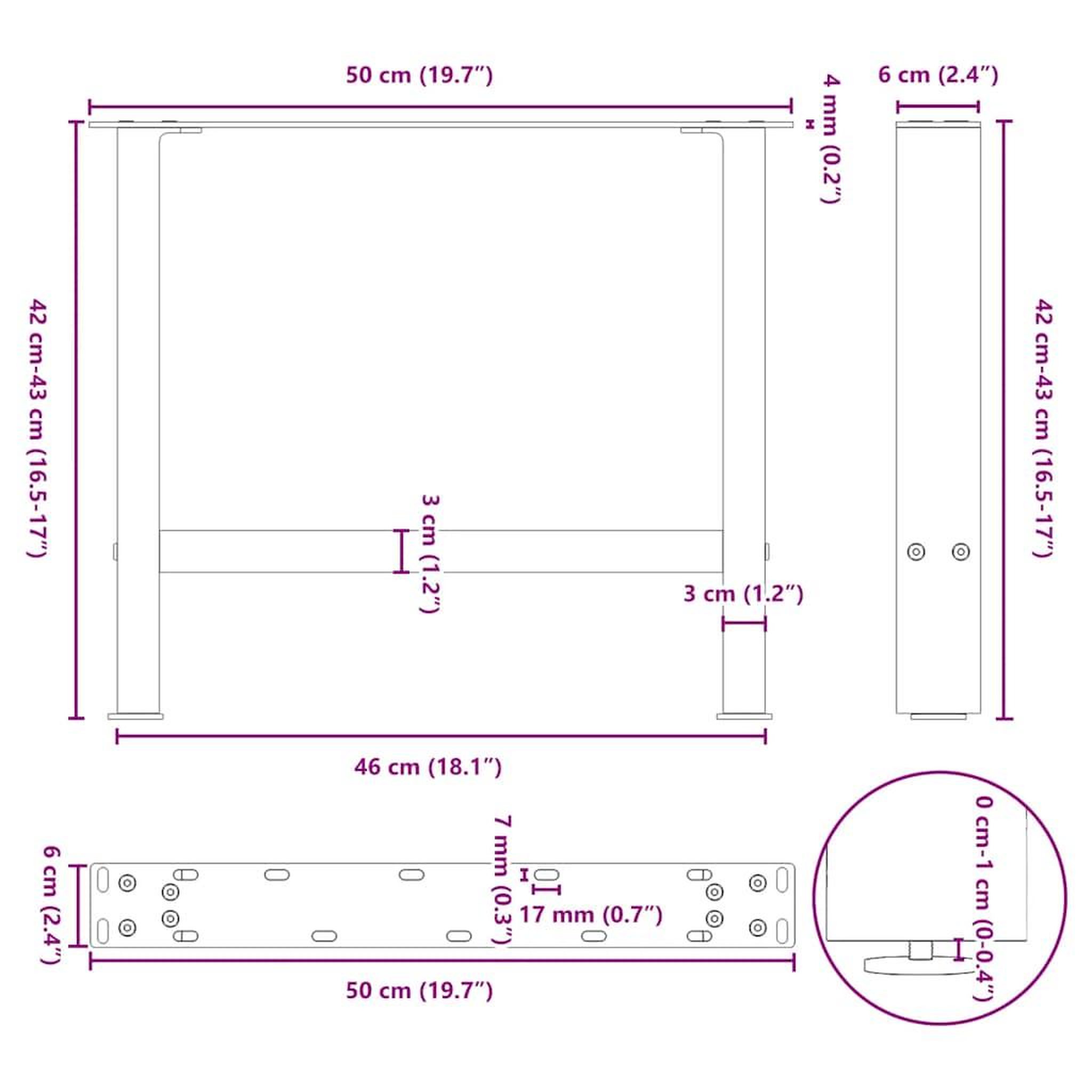 Voir la diapositive 6 : VIDAXL Pieds de table basse blanc 2 pcs 50x(42-43) cm acier