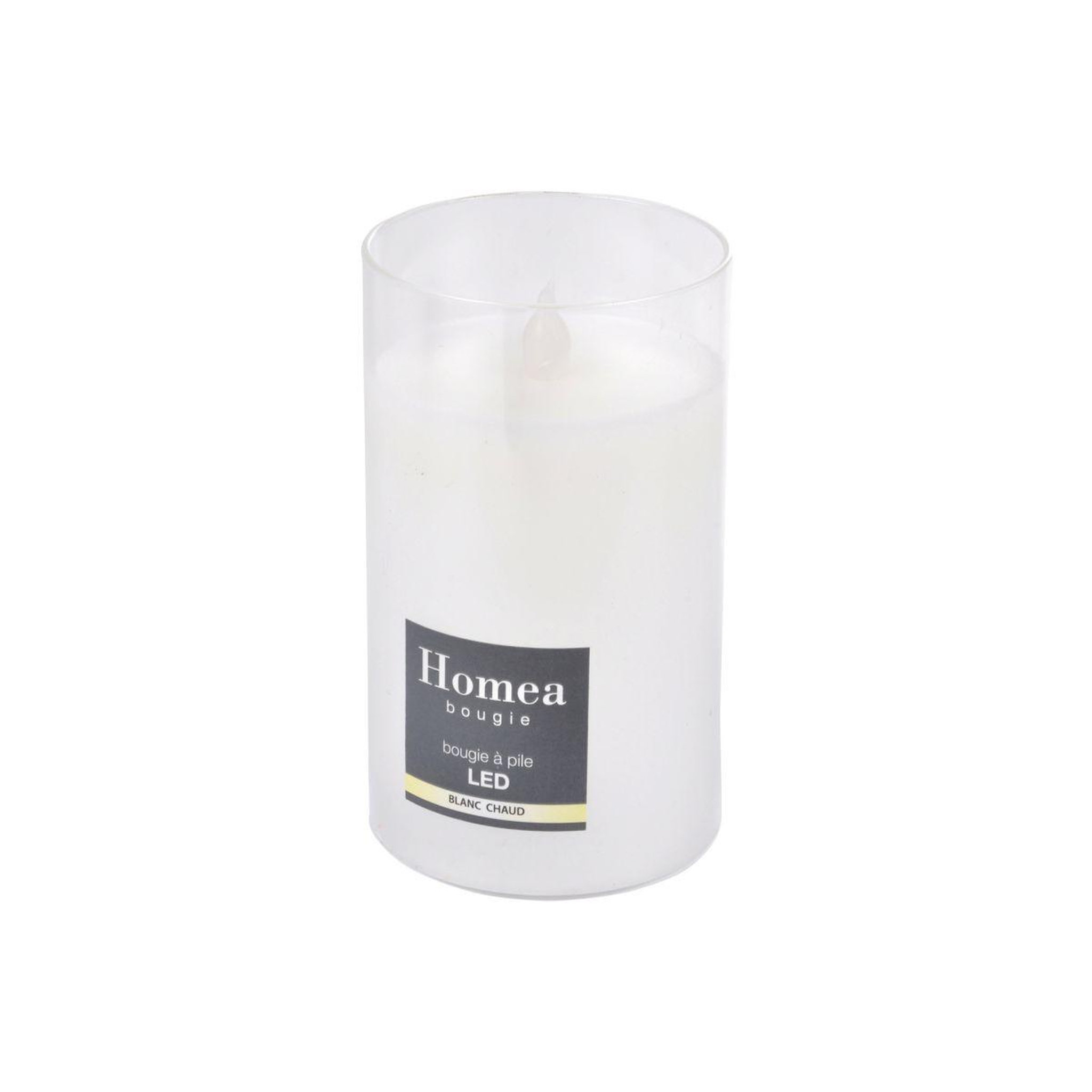 Voir la diapositive 2 : HOMEA Bougie Ronde LED  Verrine  12cm Blanc