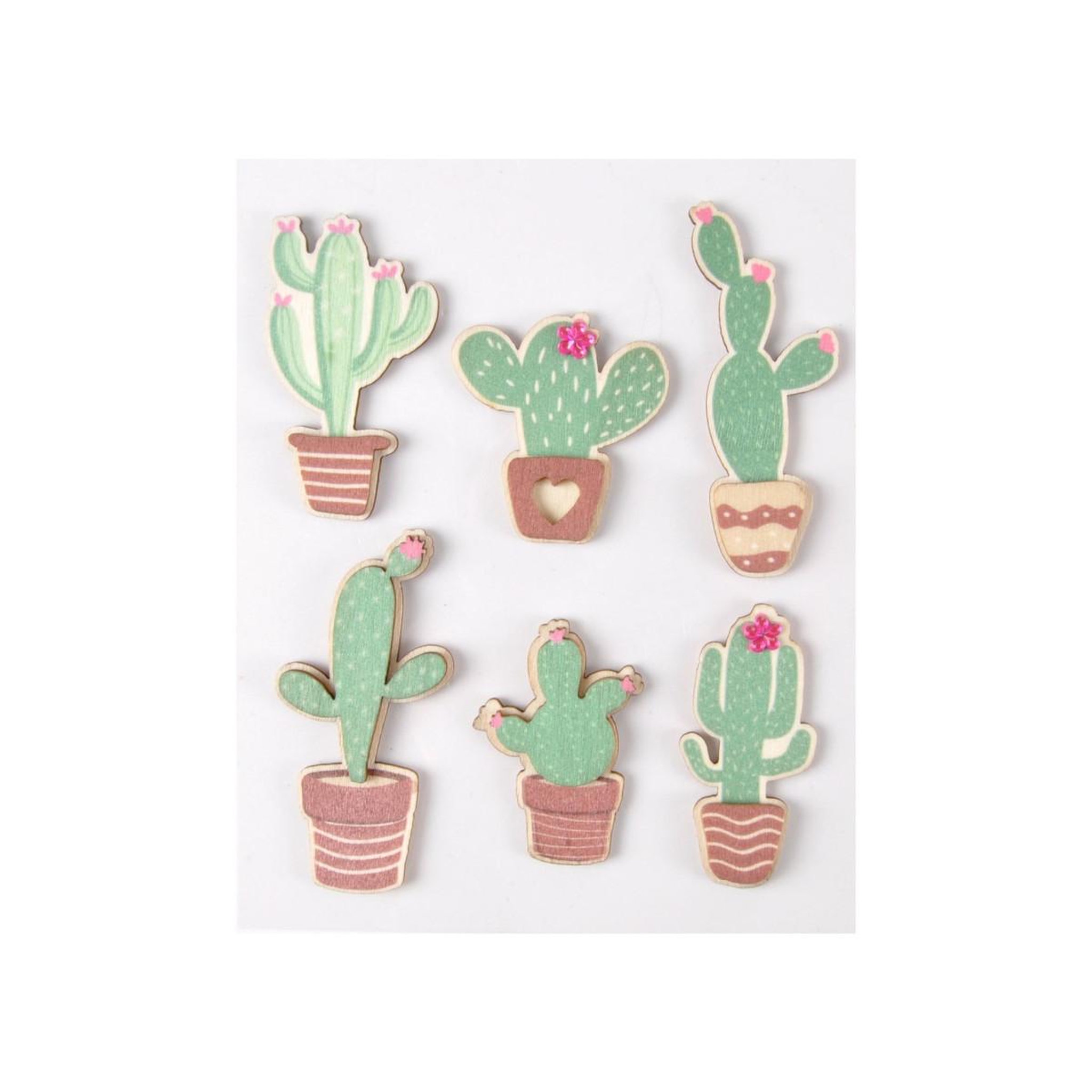 Voir la diapositive 2 : HOMEA Lot de 6 stickers en bois  cactus  5cm vert