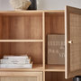 Voir la diapositive 6 : SWEEEK Buffet de rangement cannage et effet bois. buffet haut. vaisselier. 2 portes et 2 étagères style bohème 90cm
