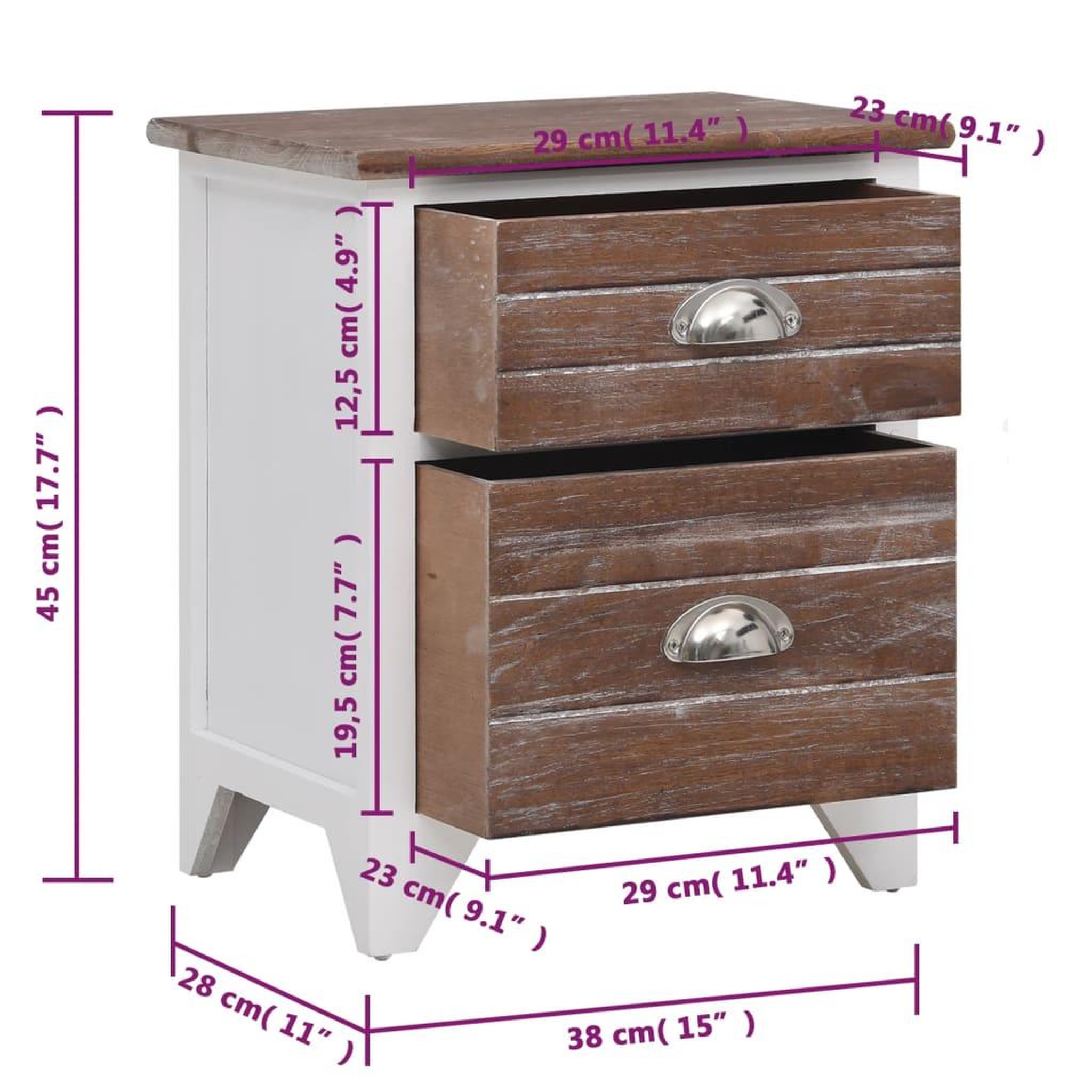 Voir la diapositive 6 : VIDAXL Table de chevet Marron et blanc 38x28x45 cm Bois de Paulownia