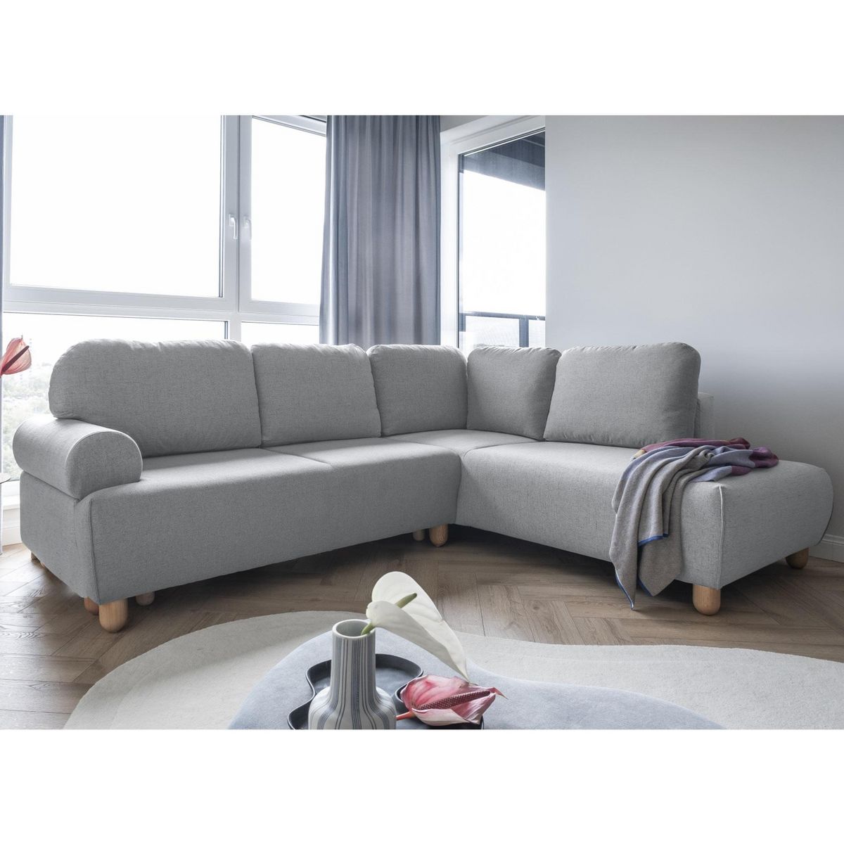 BEST MOBILIER Olli - canapé d'angle droit - convertible - avec coffre - 5 places - en tissu