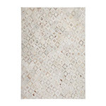 Paris Prix Tapis en Cuir Effet Métallique  Spark  Ivoire & Chrome. Coloris disponibles : Blanc