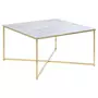 TOILINUX Table d'appoint effet marbre en verre et métal - L.80cm - Doré et blanc
