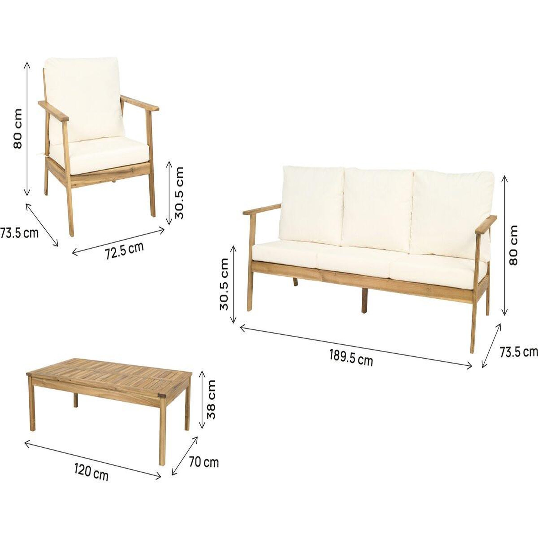 Voir la diapositive 3 : Habitat et Jardin Salon de jardin en bois d'acacia avec coussins  chilwell  - 5 places - beige